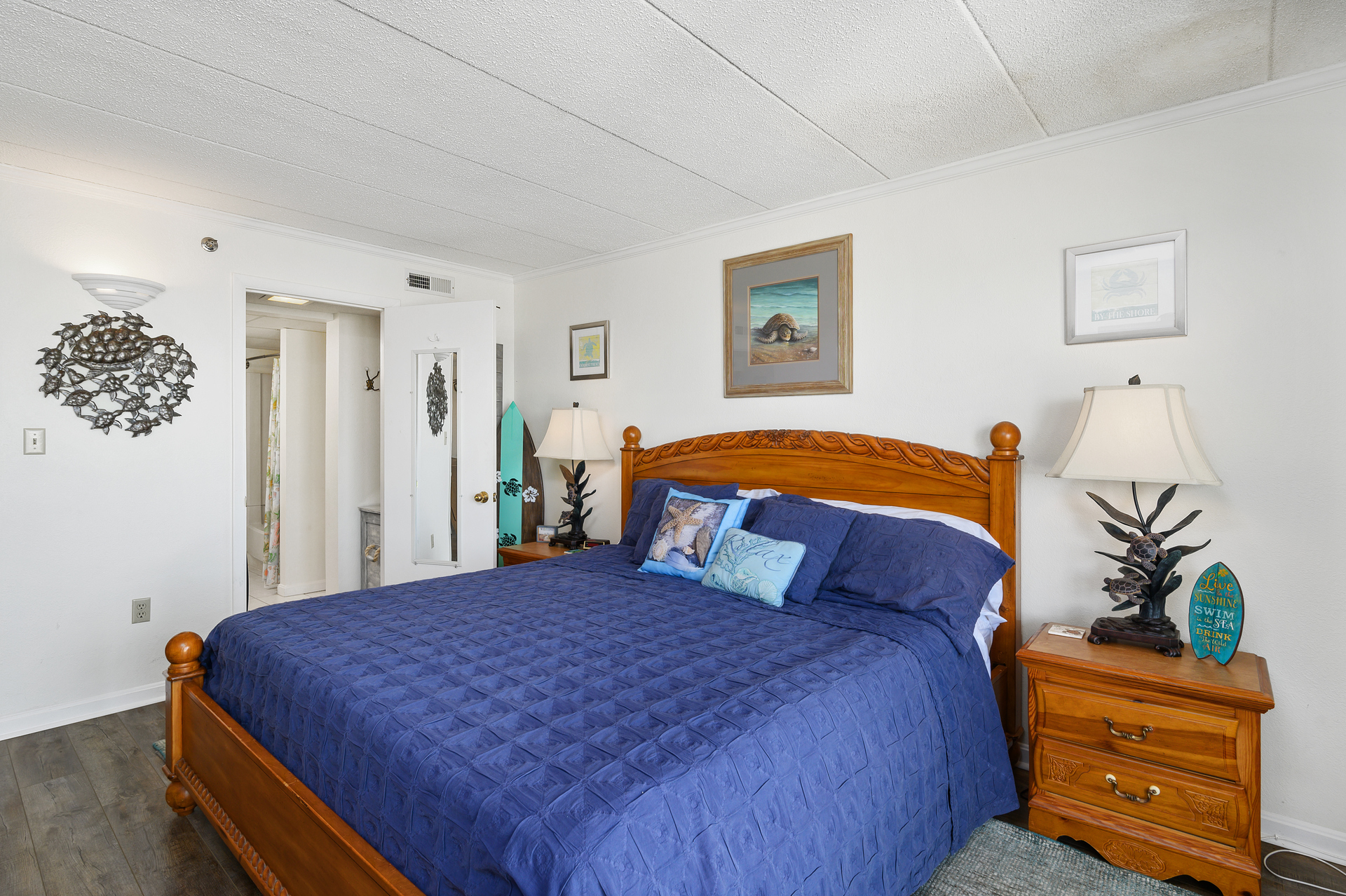 Melt into the plush King bed and drift off to sleep planning your next day of fun!