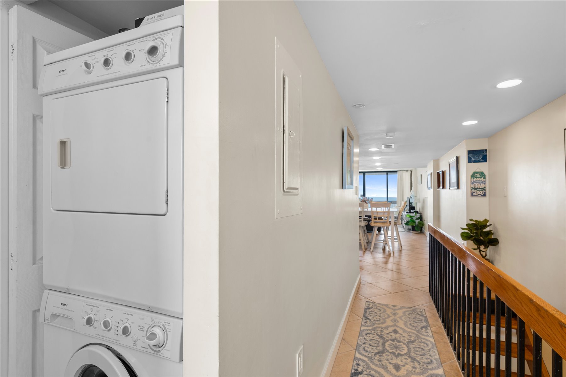 Stackable washer and dryer to help you wash the beach day away.