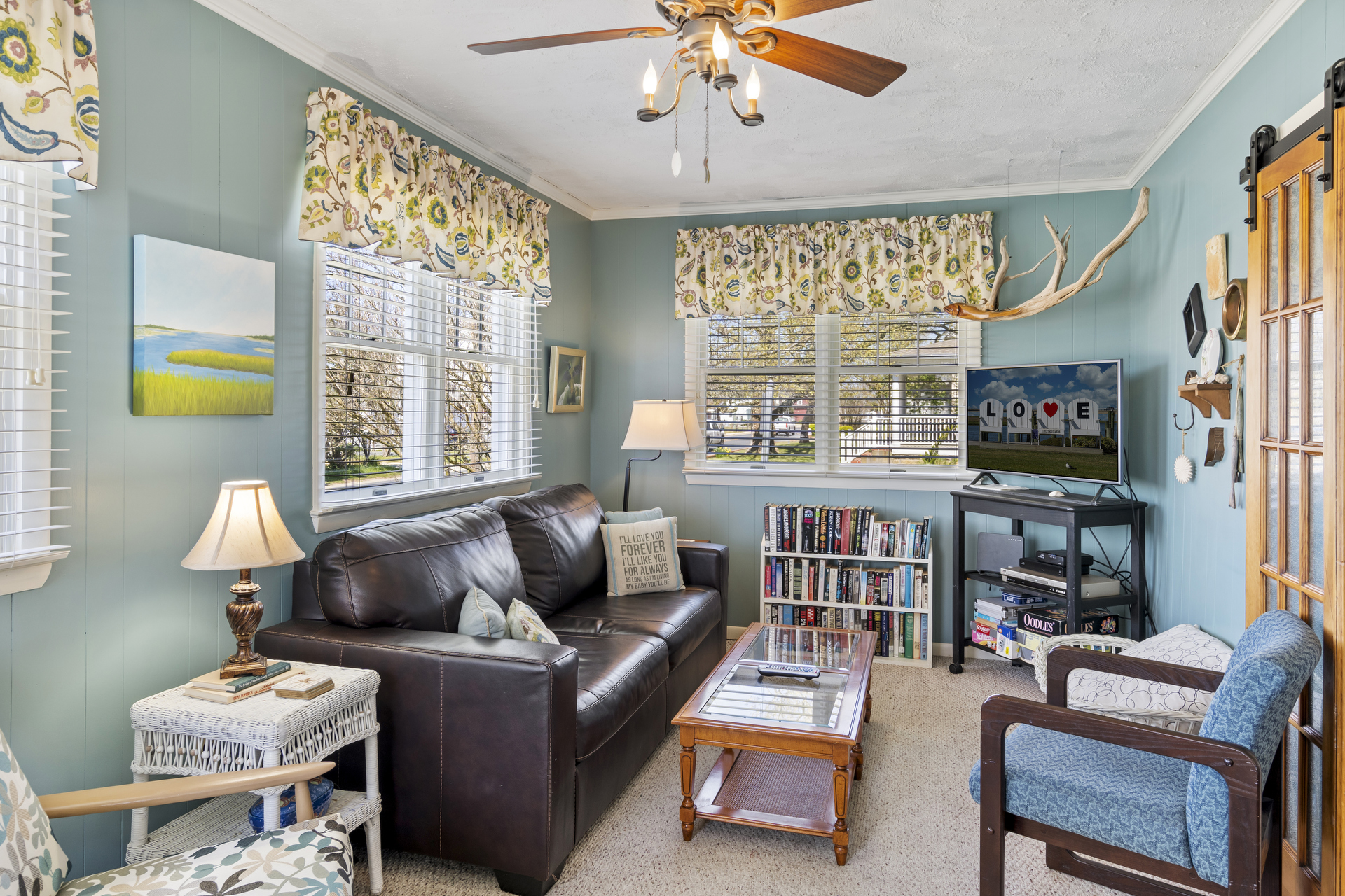 Gather in the Water View Family Room to relax after a fun-filled day at the Chincoteague Carnival - located right next door every weekend in July.