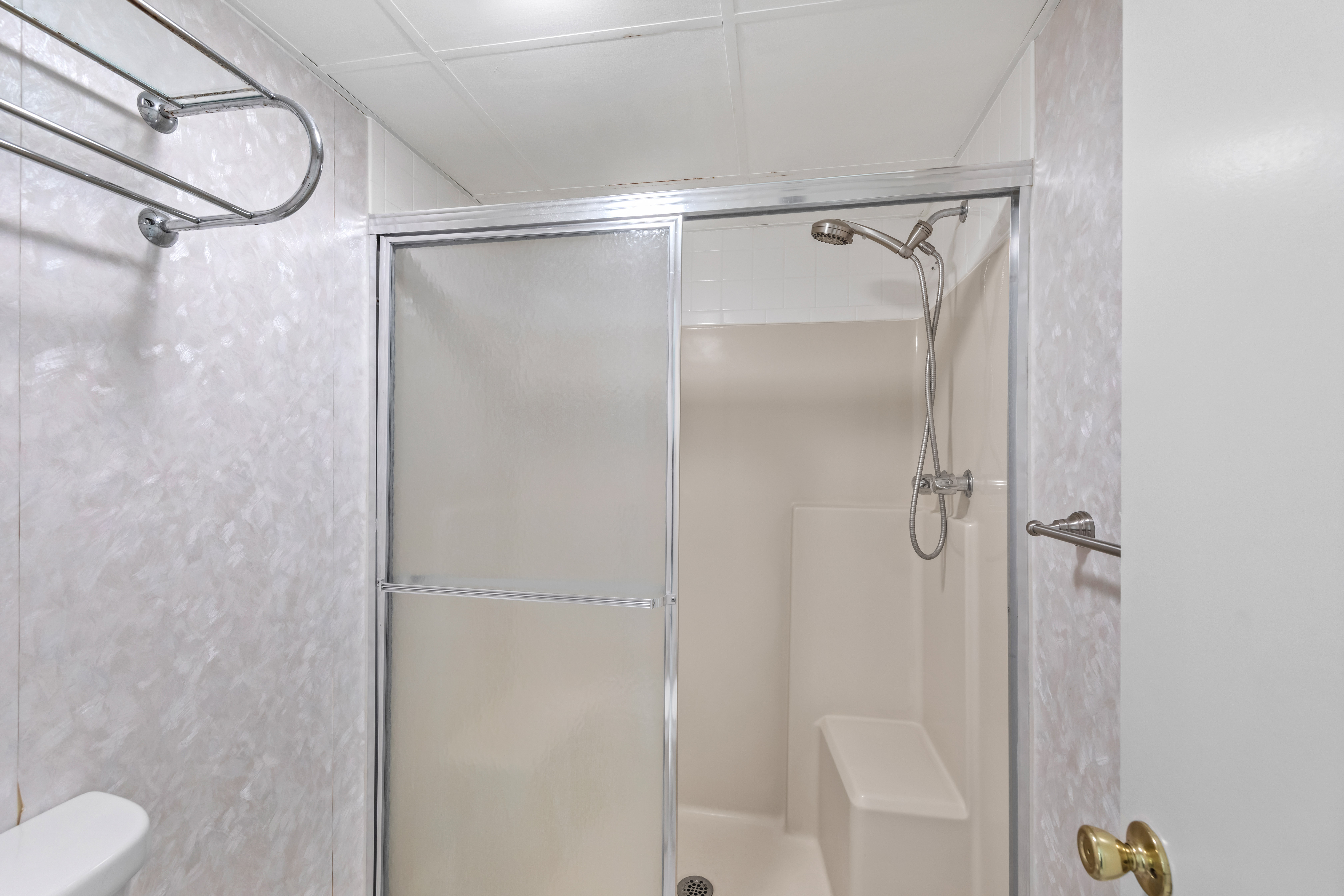 Freshen up in the spacious walk-in shower.