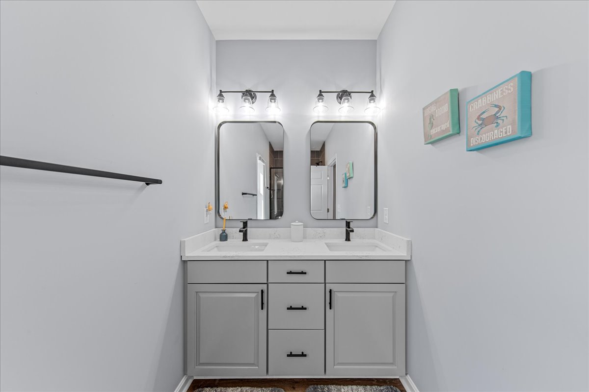 Modern Private Master Bath with Double Vanity.