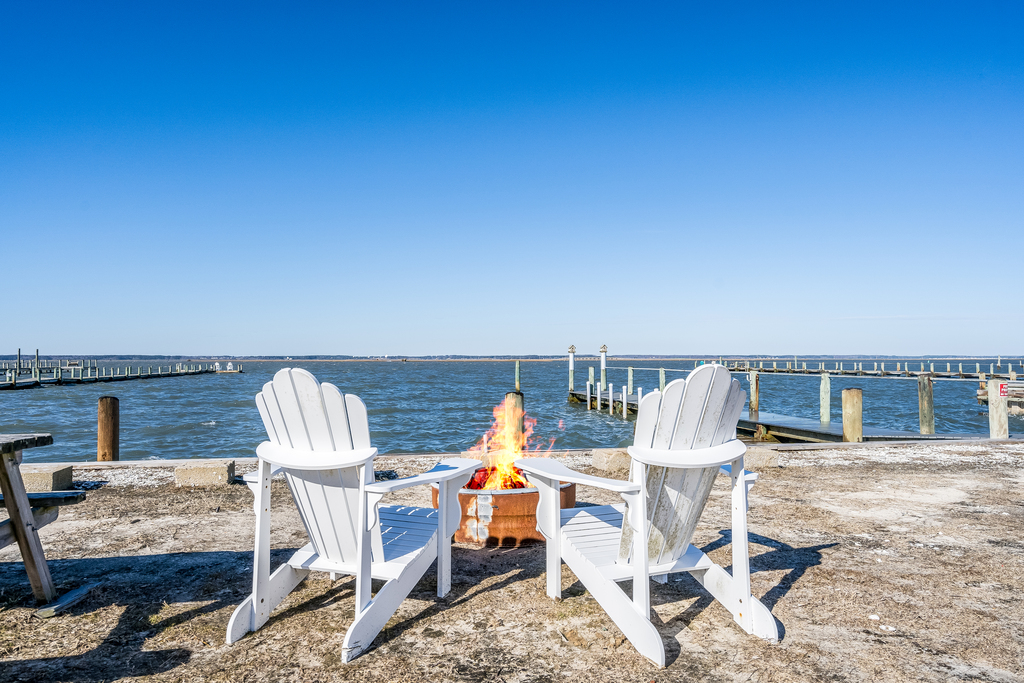 With Bay Views like this, you'll spend lots of time cozying by the Fire Pit!