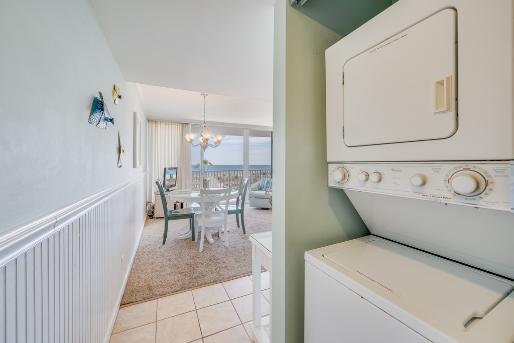 The Convenient stackable Washer/Dryer is perfect after a day at the Beach!