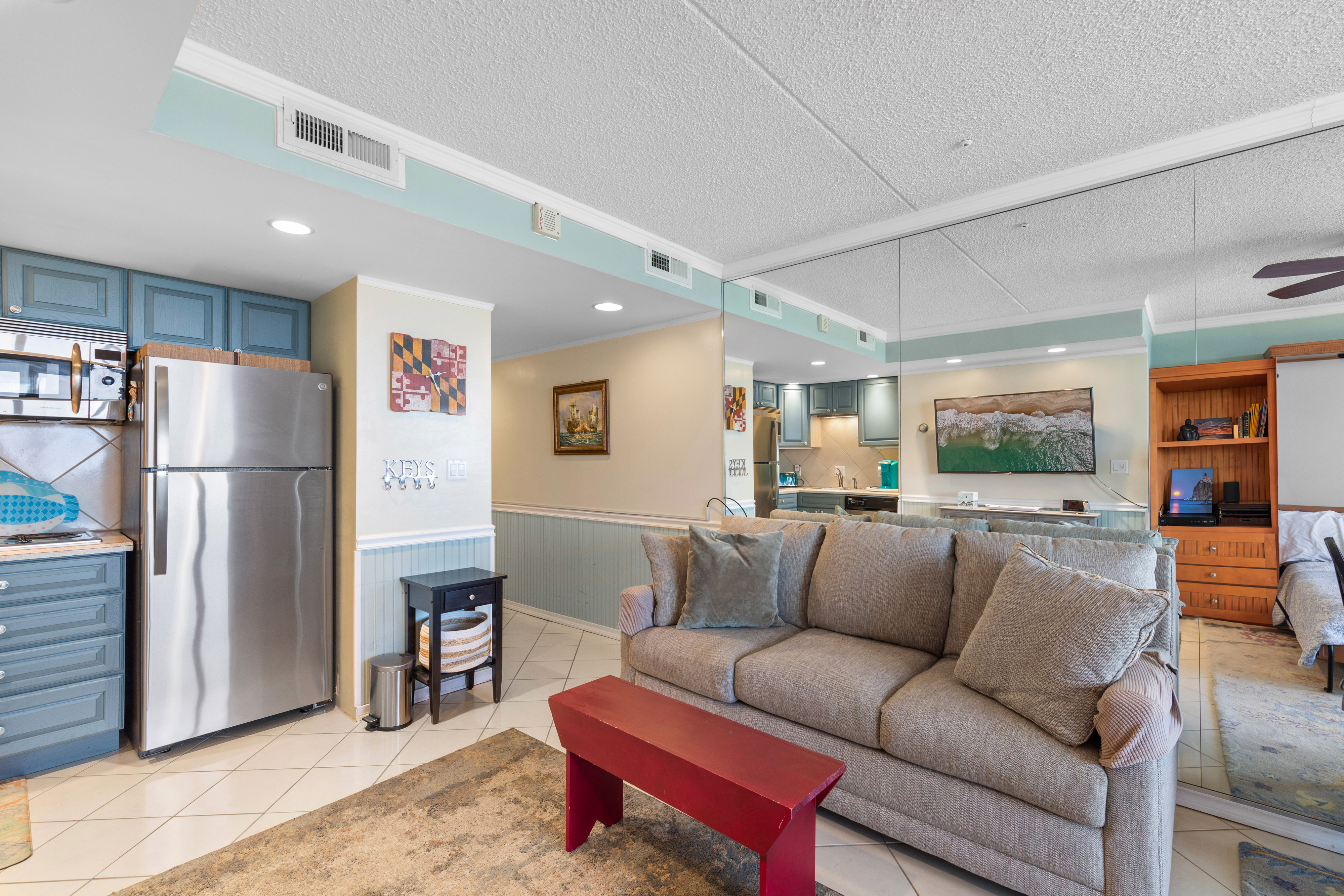 The Living Area is the perfect space to unwind after a day of fun! Relax on the cozy couch which is also a Sleeper Sofa.