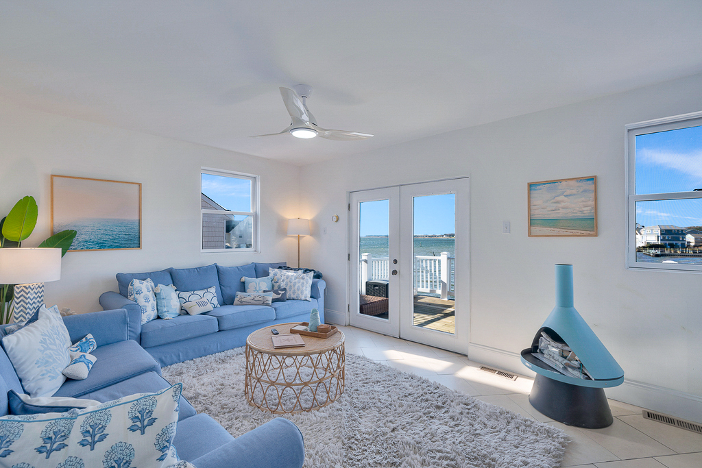 Beachy and Beautiful Living Area with gorgeous Bay Views.
