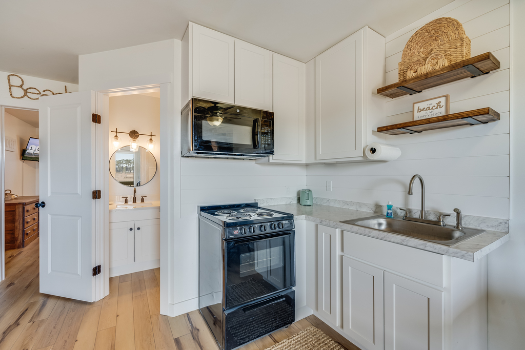 Kitchenette is equipped for light meals and snacks.