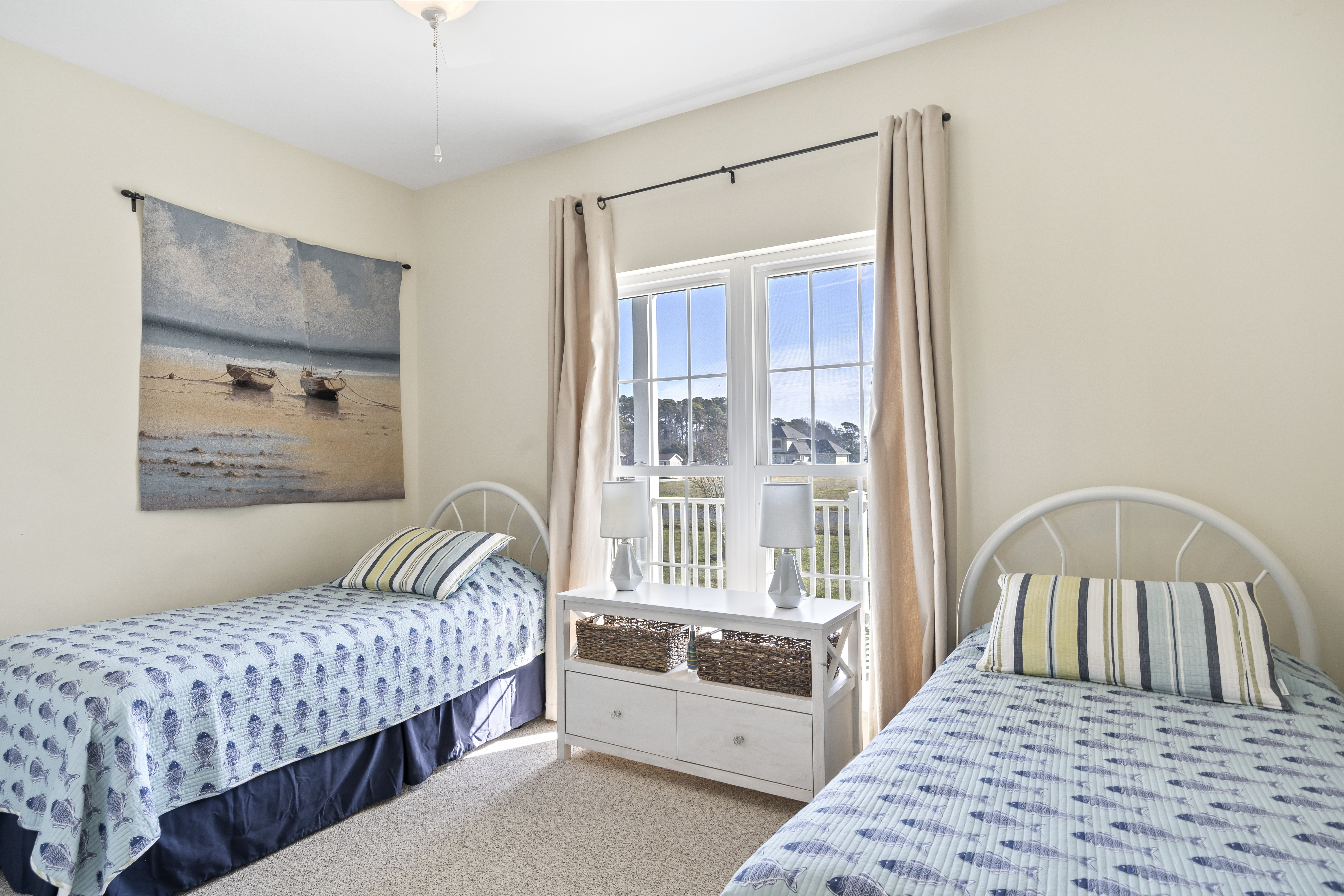 Bedroom 2, also on 1st Floor, has 2 Twin Beds and a Flat Screen TV.