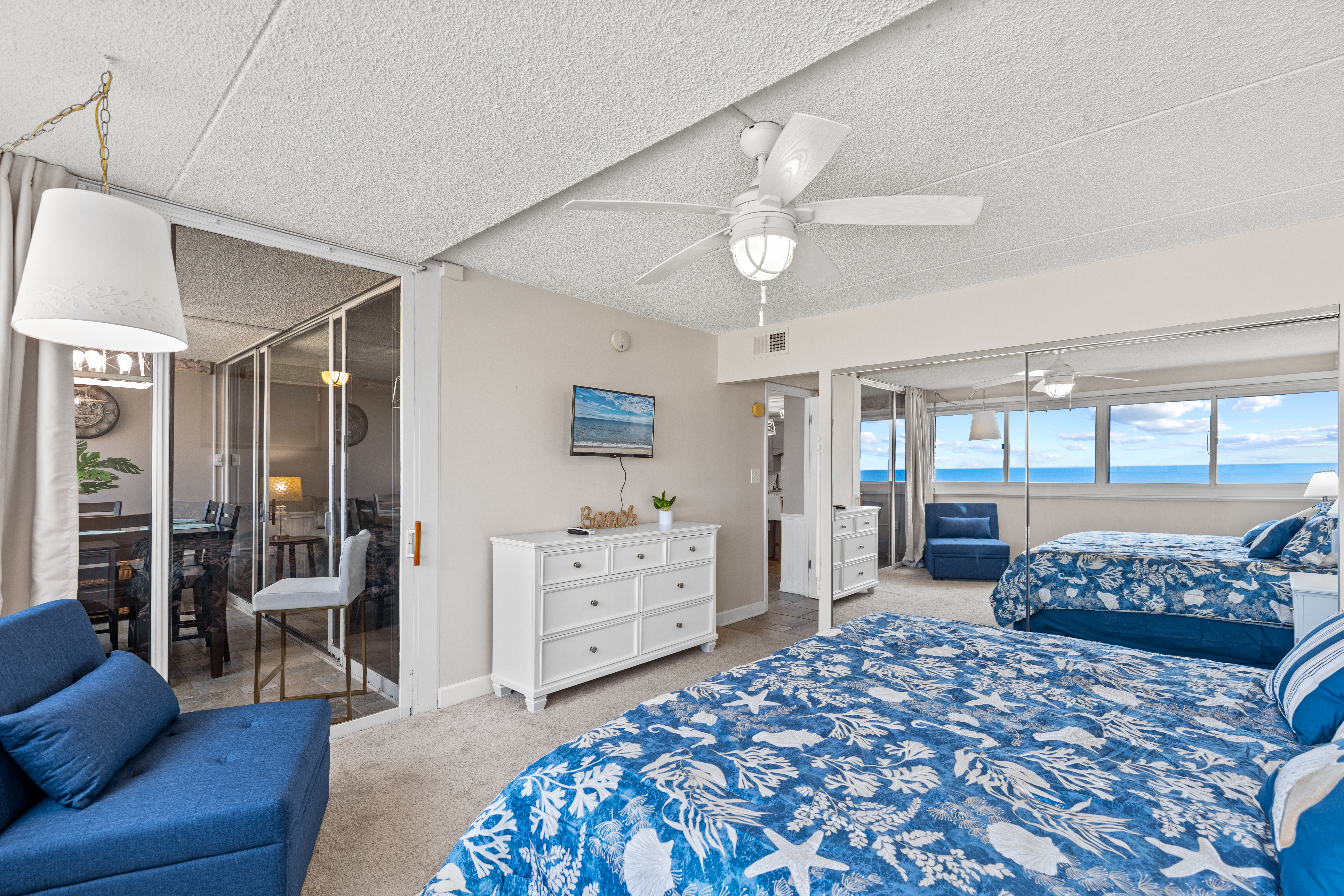 Get cozy and enjoy your favorite show on the Flat Screen TV.