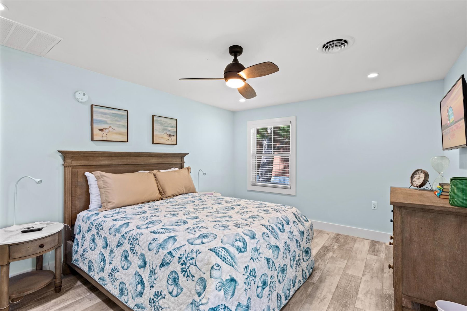 Bedroom 1 is the Primary Bedroom and has a comfy Queen Bed.