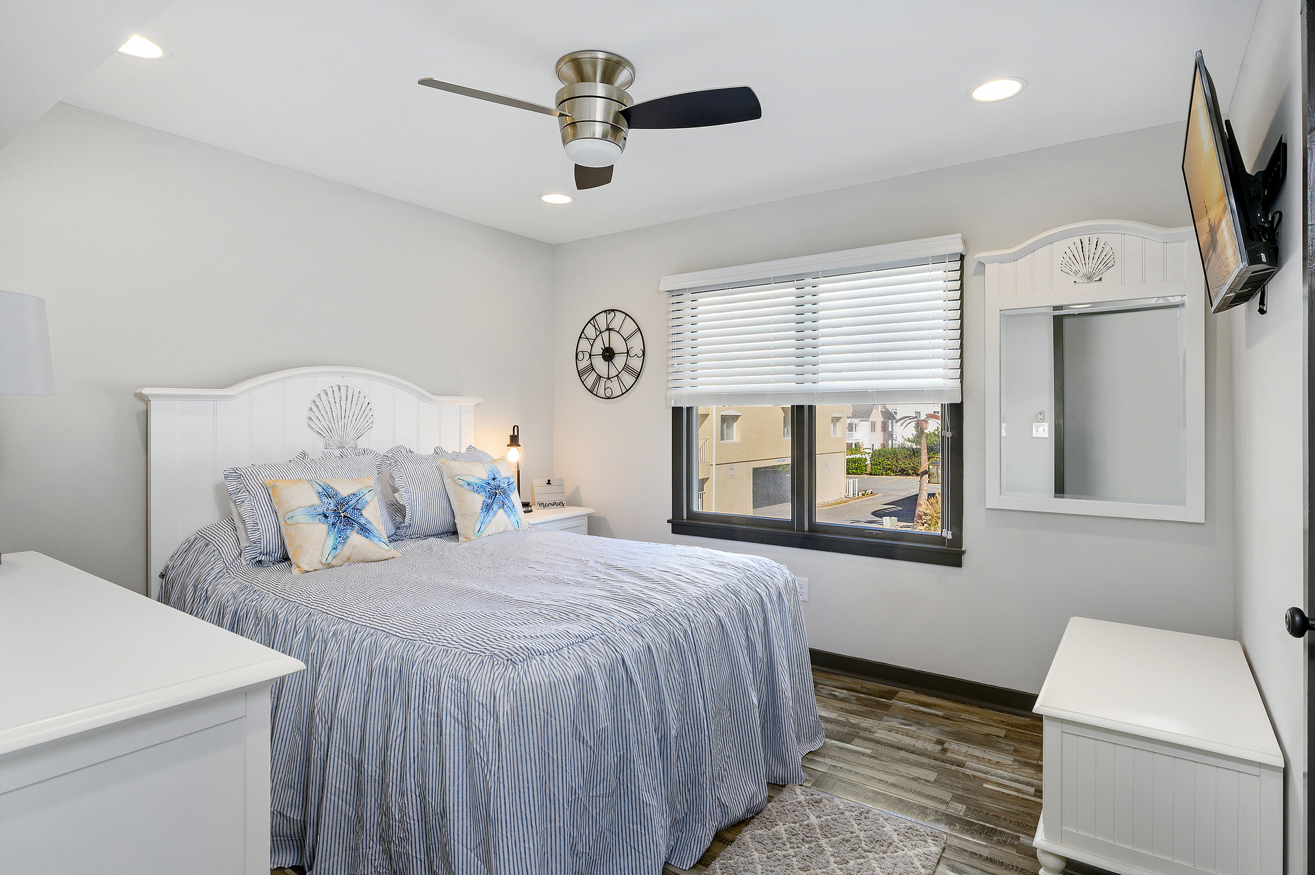 This bedroom guarantees a refreshing retreat and a gorgeous, fresh feel!