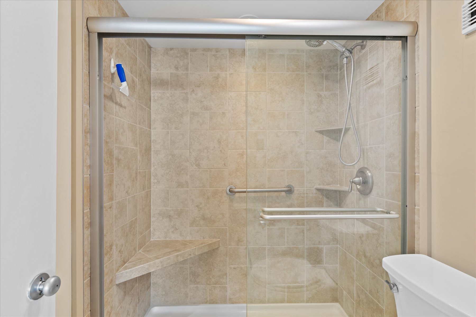 With a Walk-in shower.