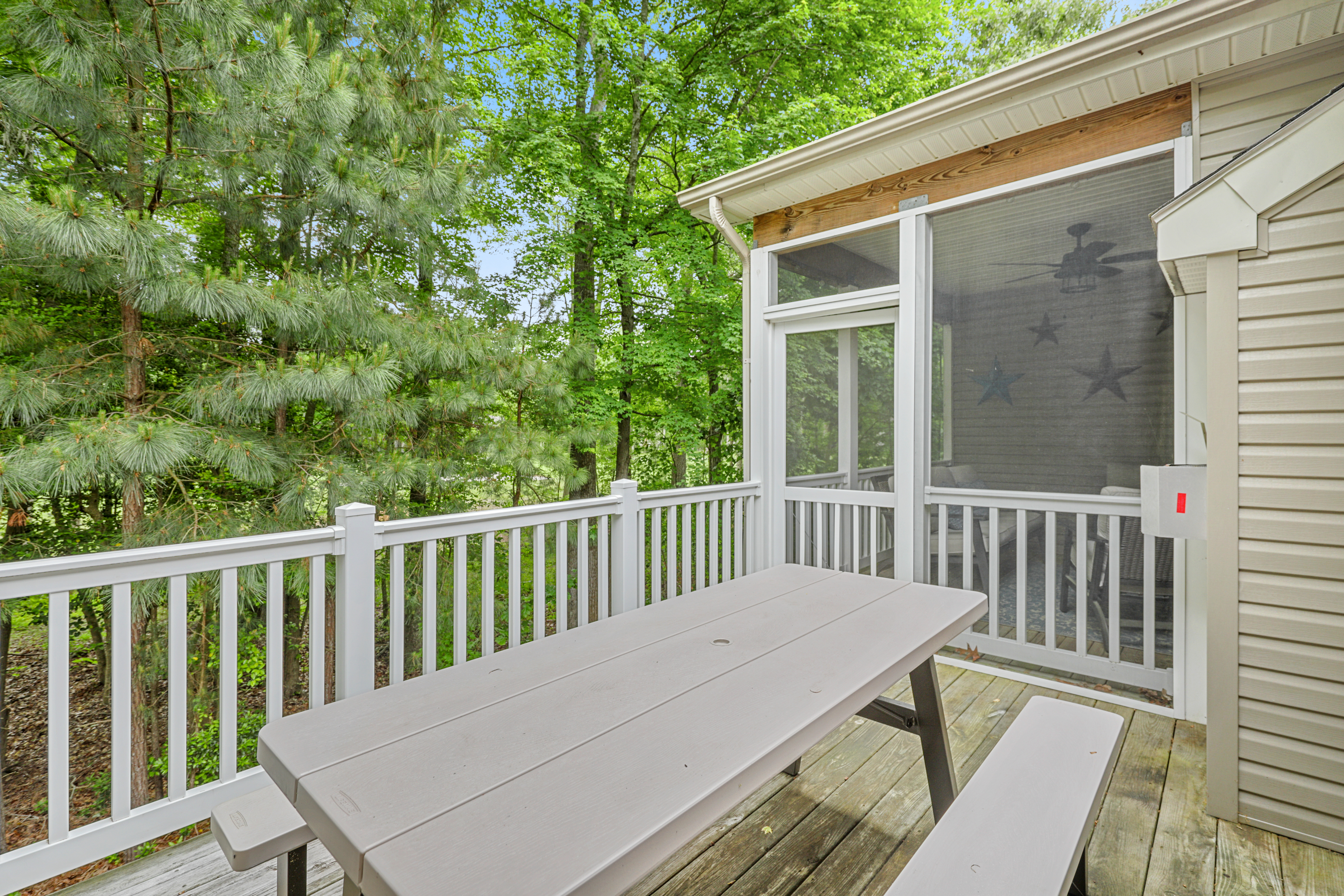 Open air balcony accessible from living room or screened in porch.