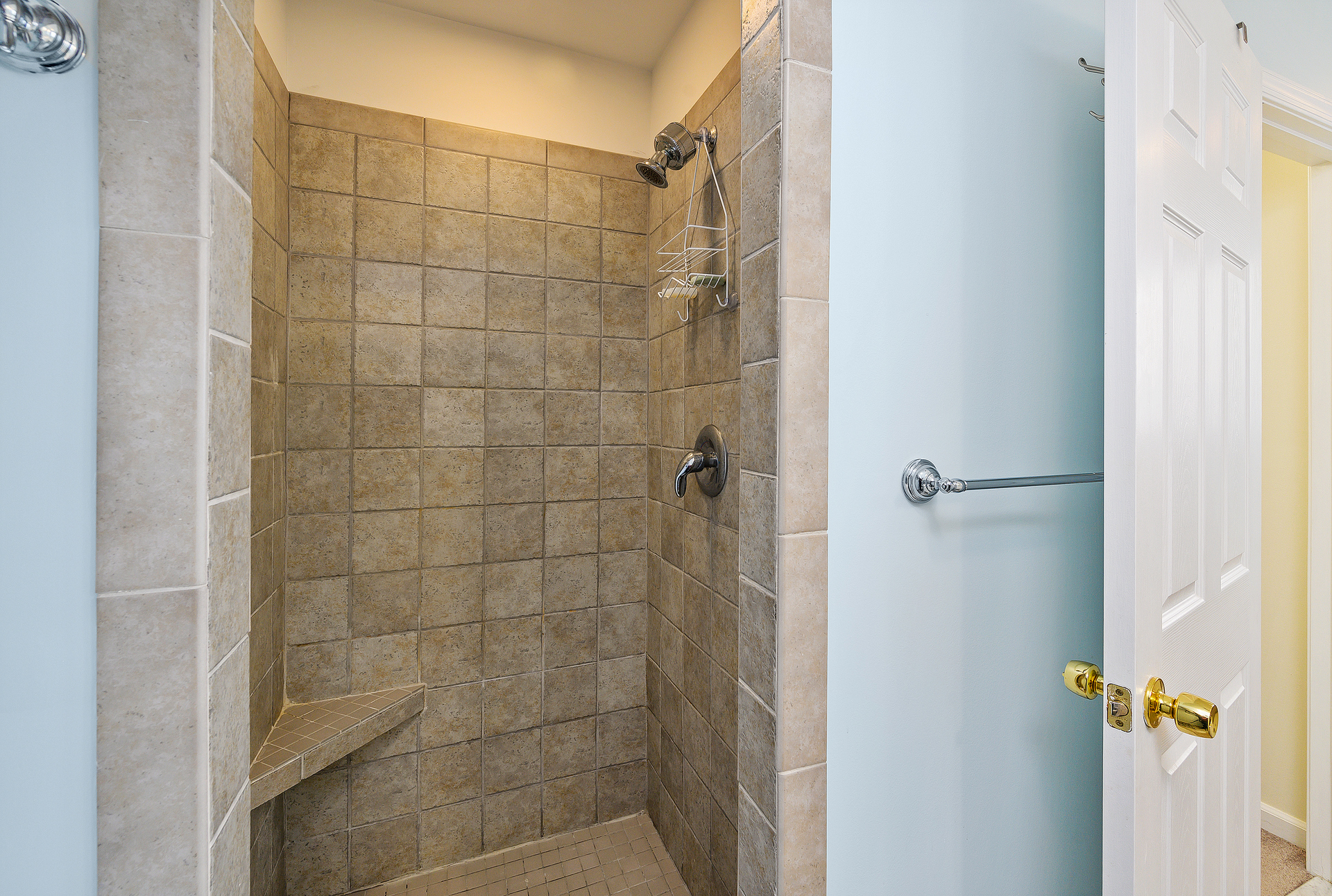 Walk-in Shower with Custom Tile in Master Bath.