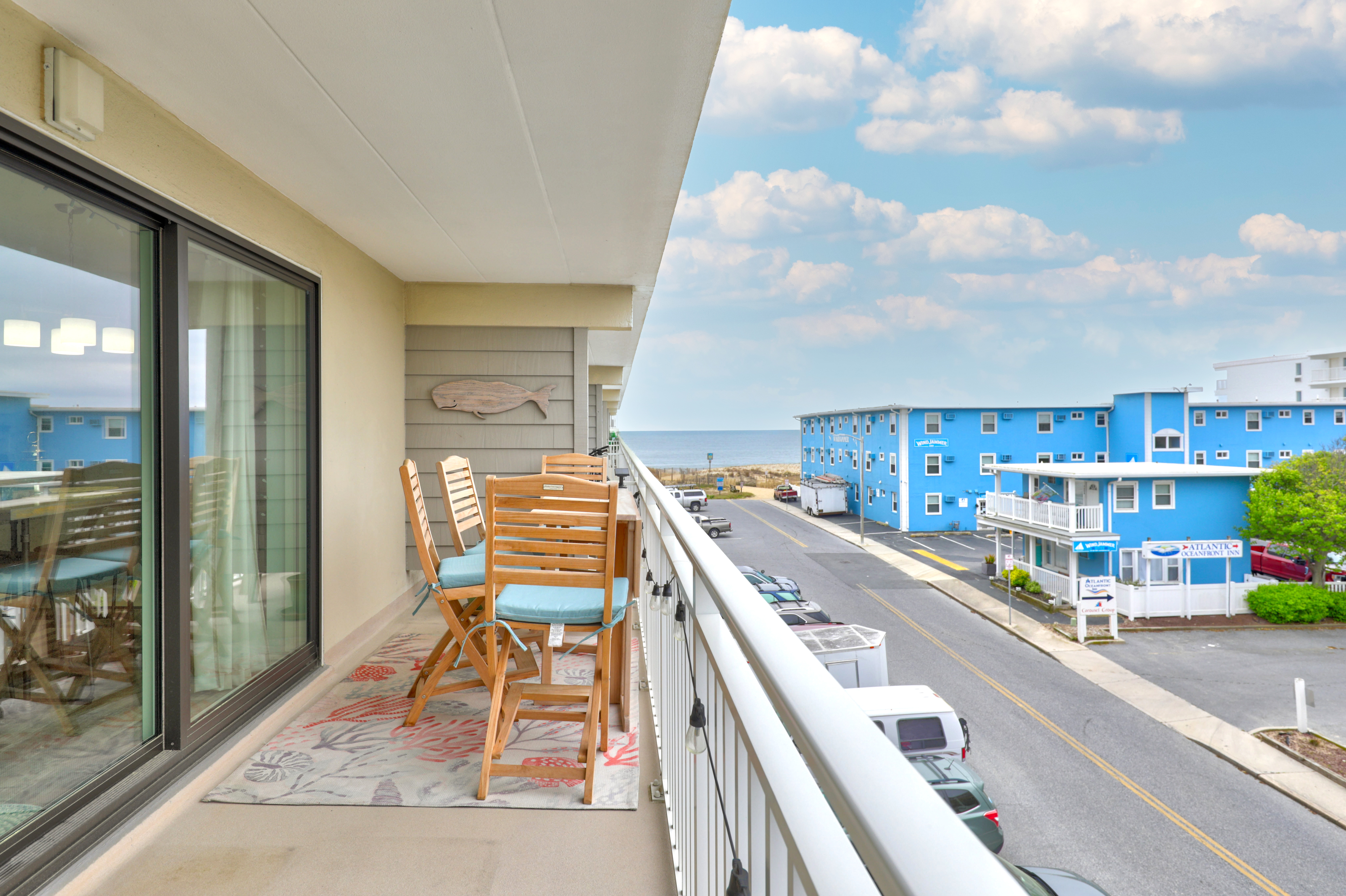 Large balcony with a view of the ocean