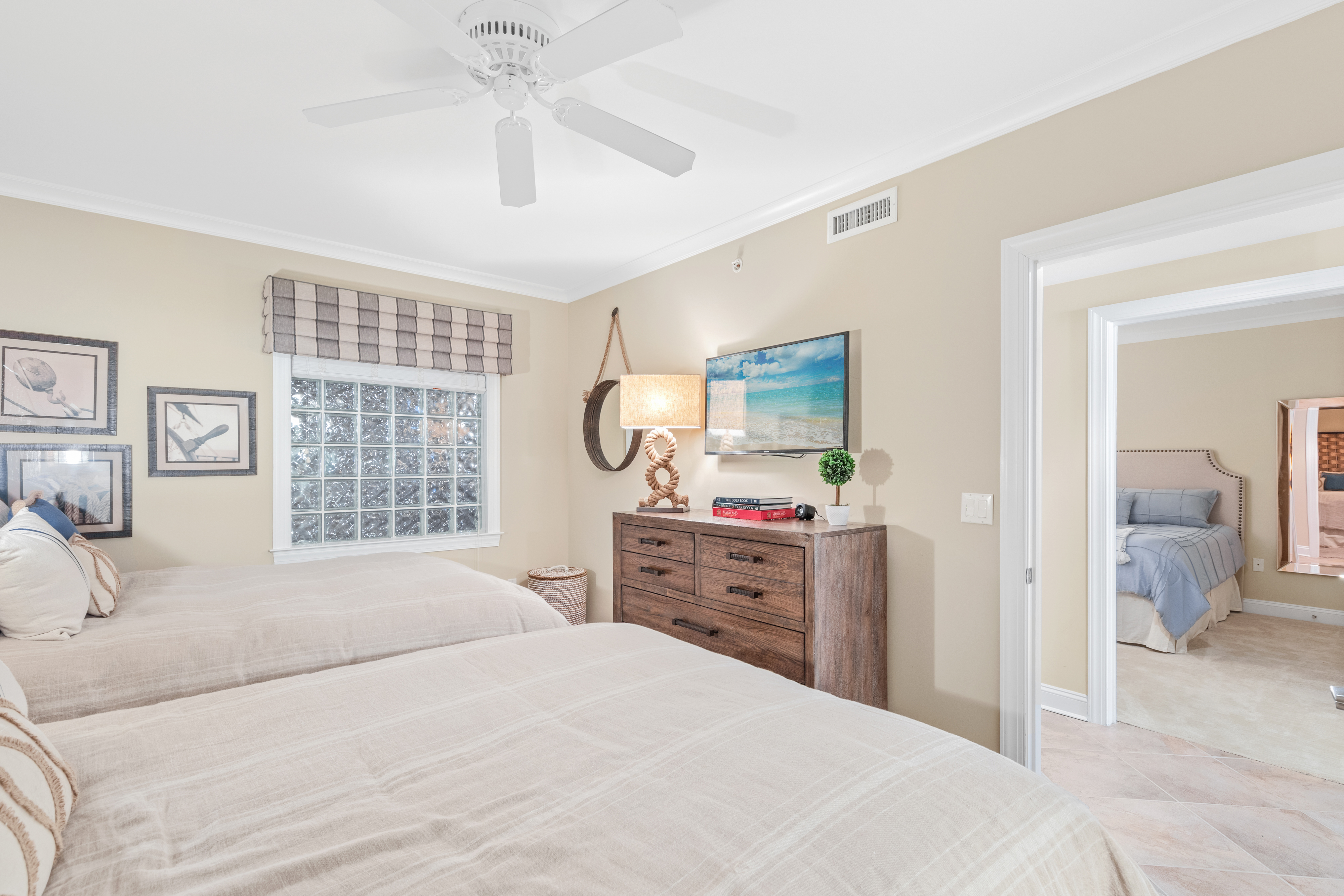 This Warm & Cozy bedroom is the perfect space to wind down after a fun-filled beach day.