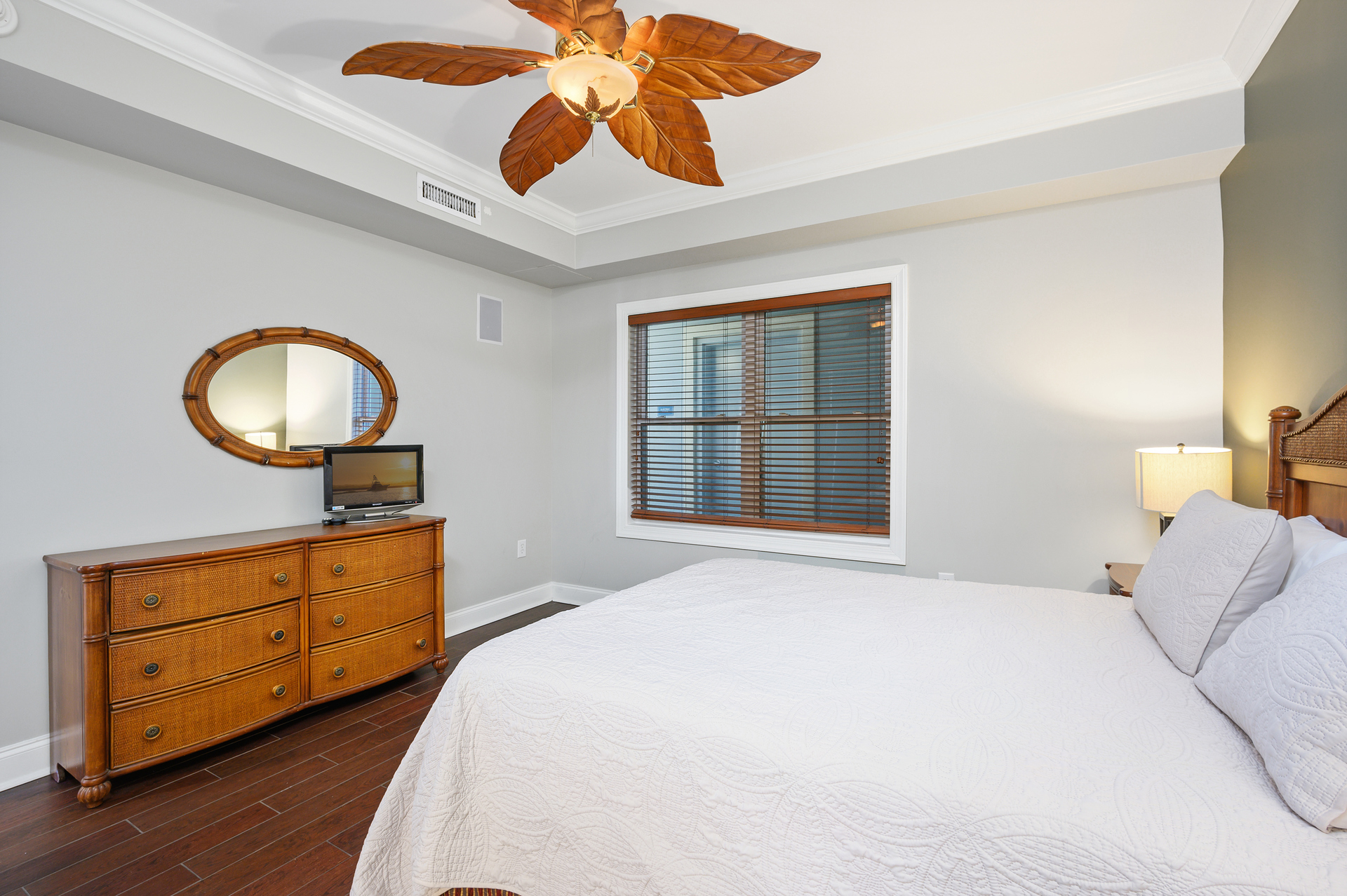 Enjoy downtime and catch up on your shows with the Flat Screen TV!