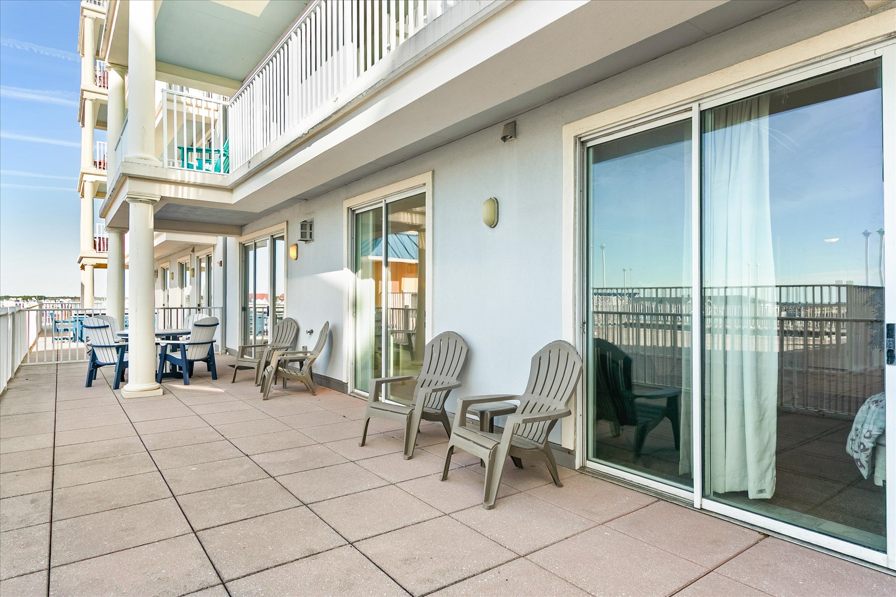 Enjoy outdoor seating with a view of the pool.