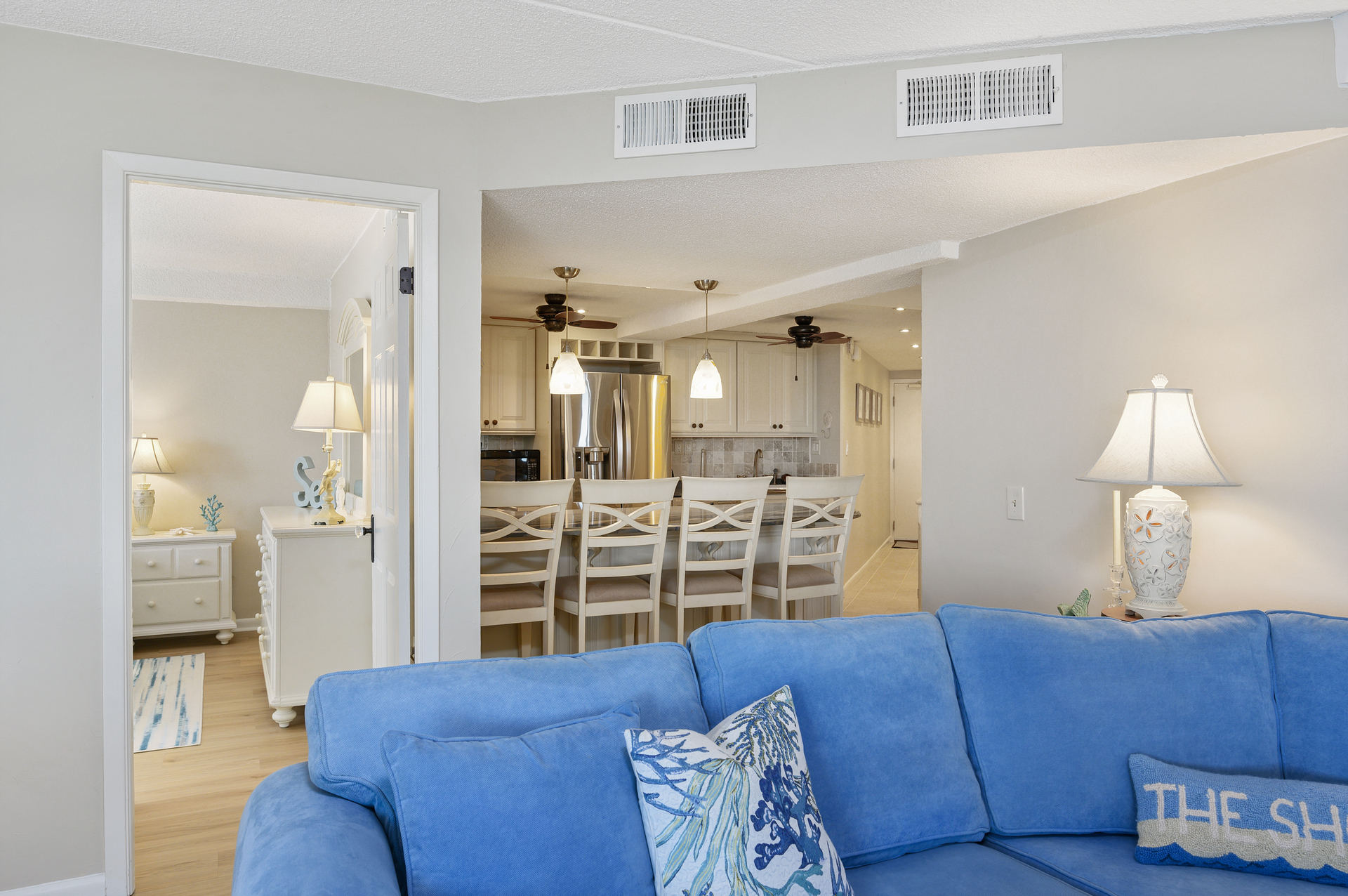 The plush wrap around couch is also a Sleeper Sofa that can sleep 2