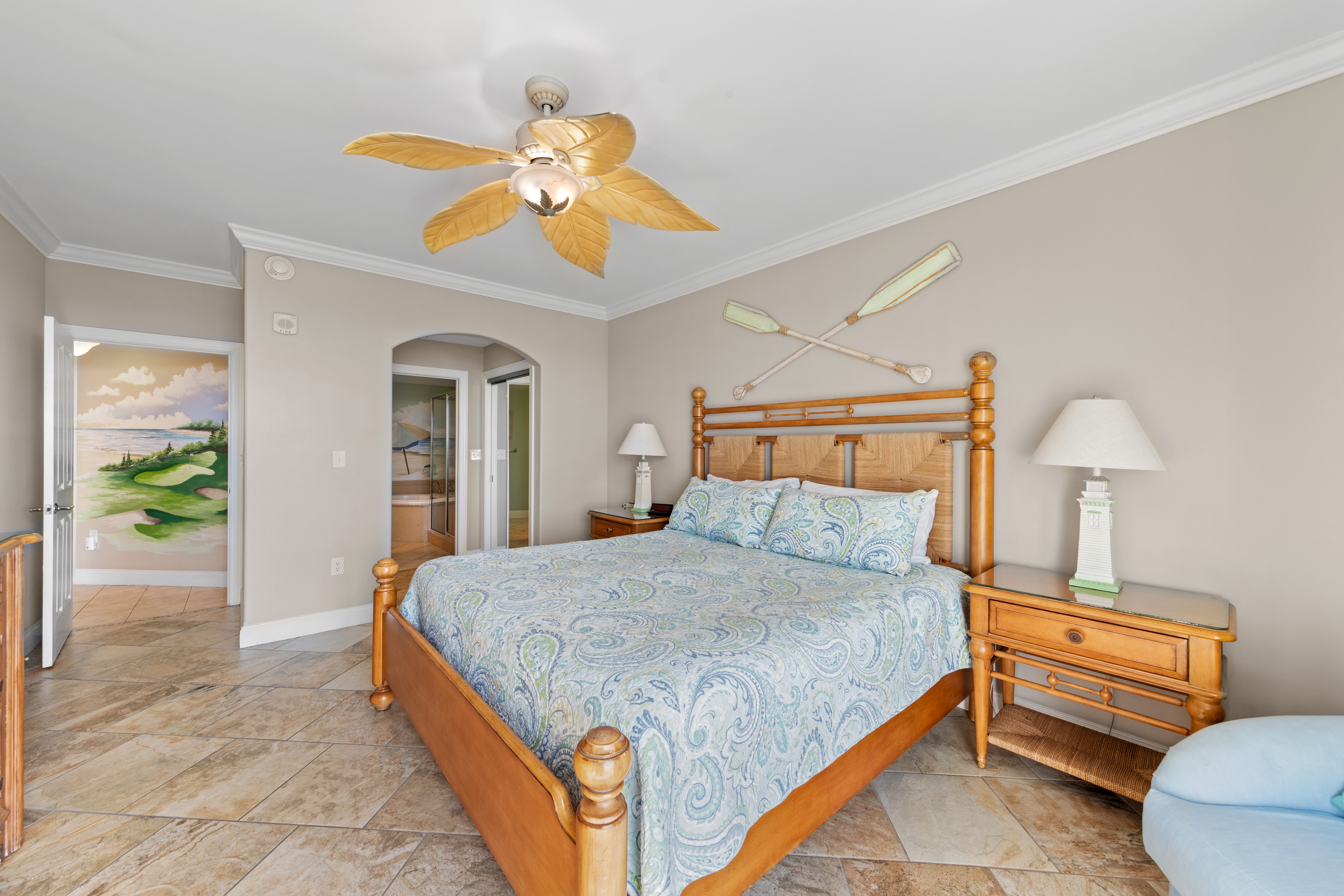 With a plush King Bed.