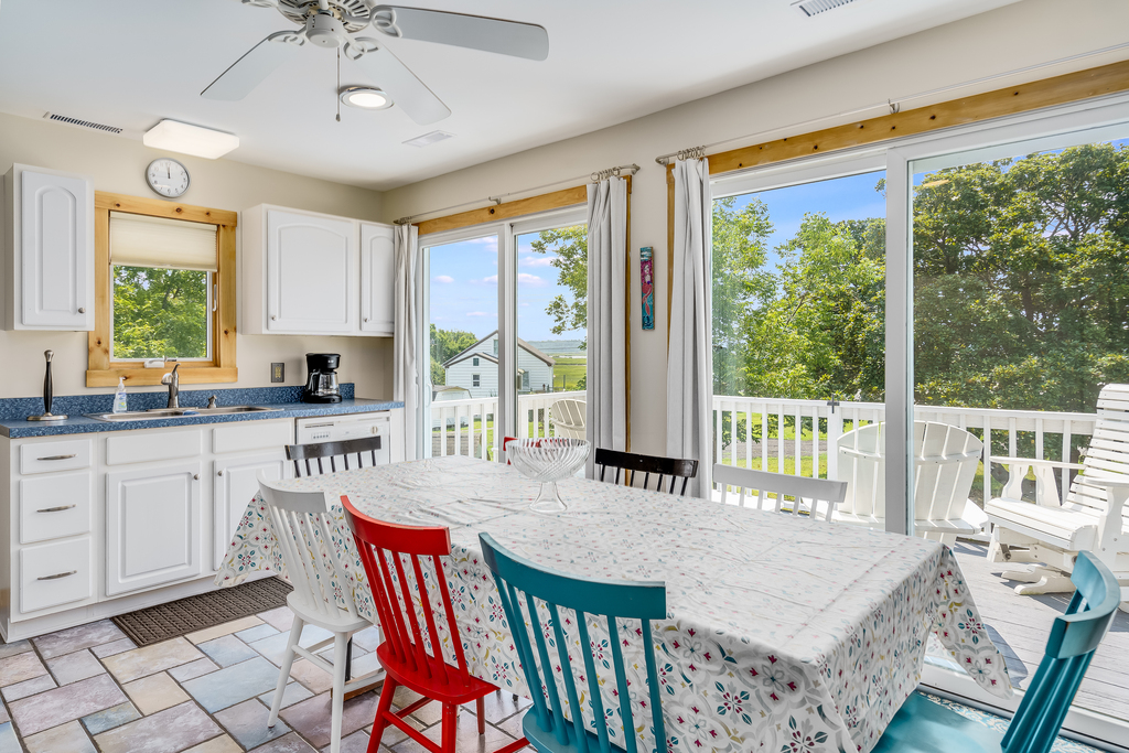 Dine in the comfort of Central AC at the large table....