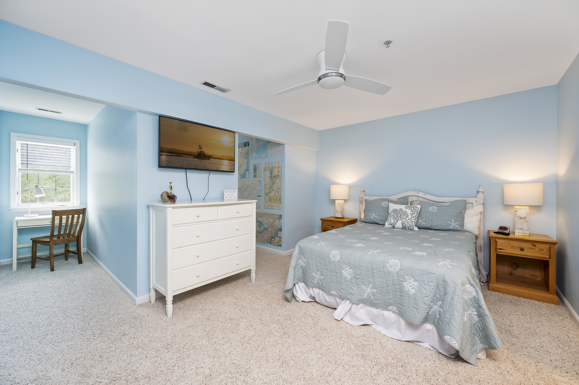 Bedroom 2 is a junior Primary Bedroom on the third floor with queen bed and attached full bathroom with shower tub combo