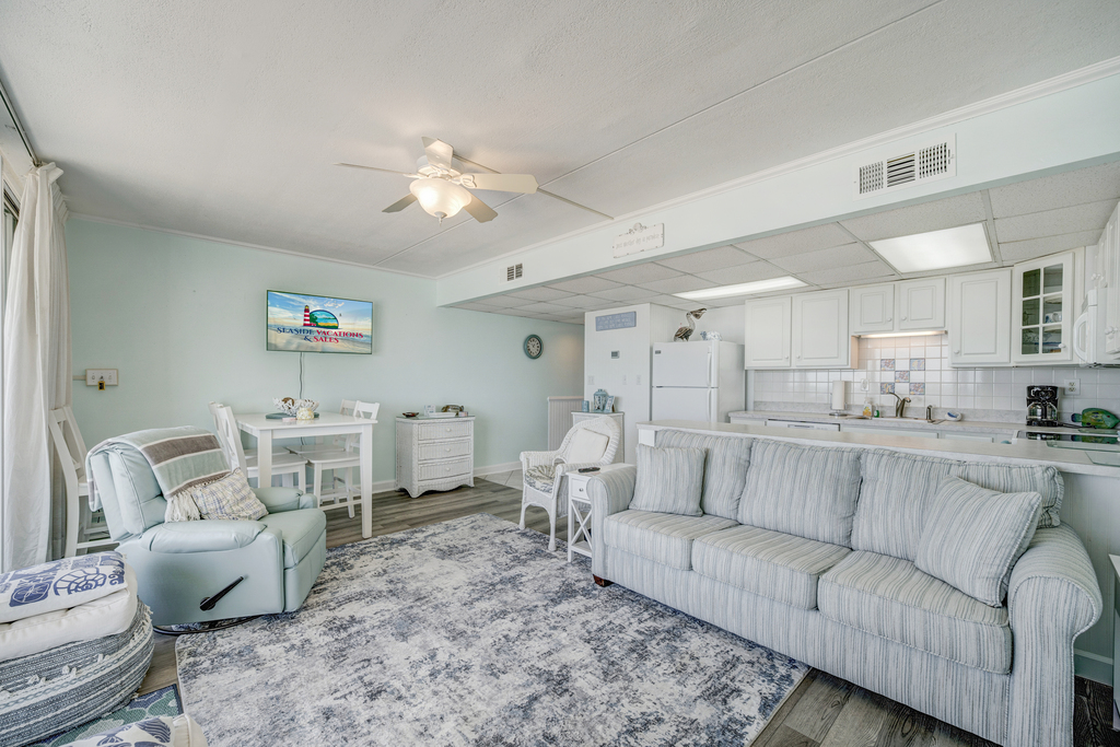 The Living Area has a Flat Screen TV, Free Wi-Fi and even a Sleeper Sofa!