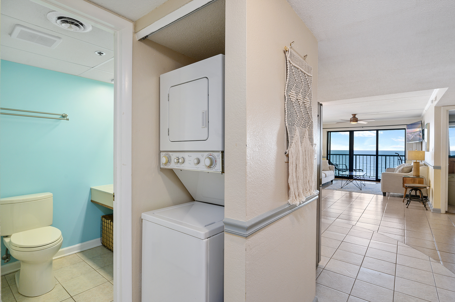 A Washer/Dryer is conveniently tucked away next to Bathroom 2.