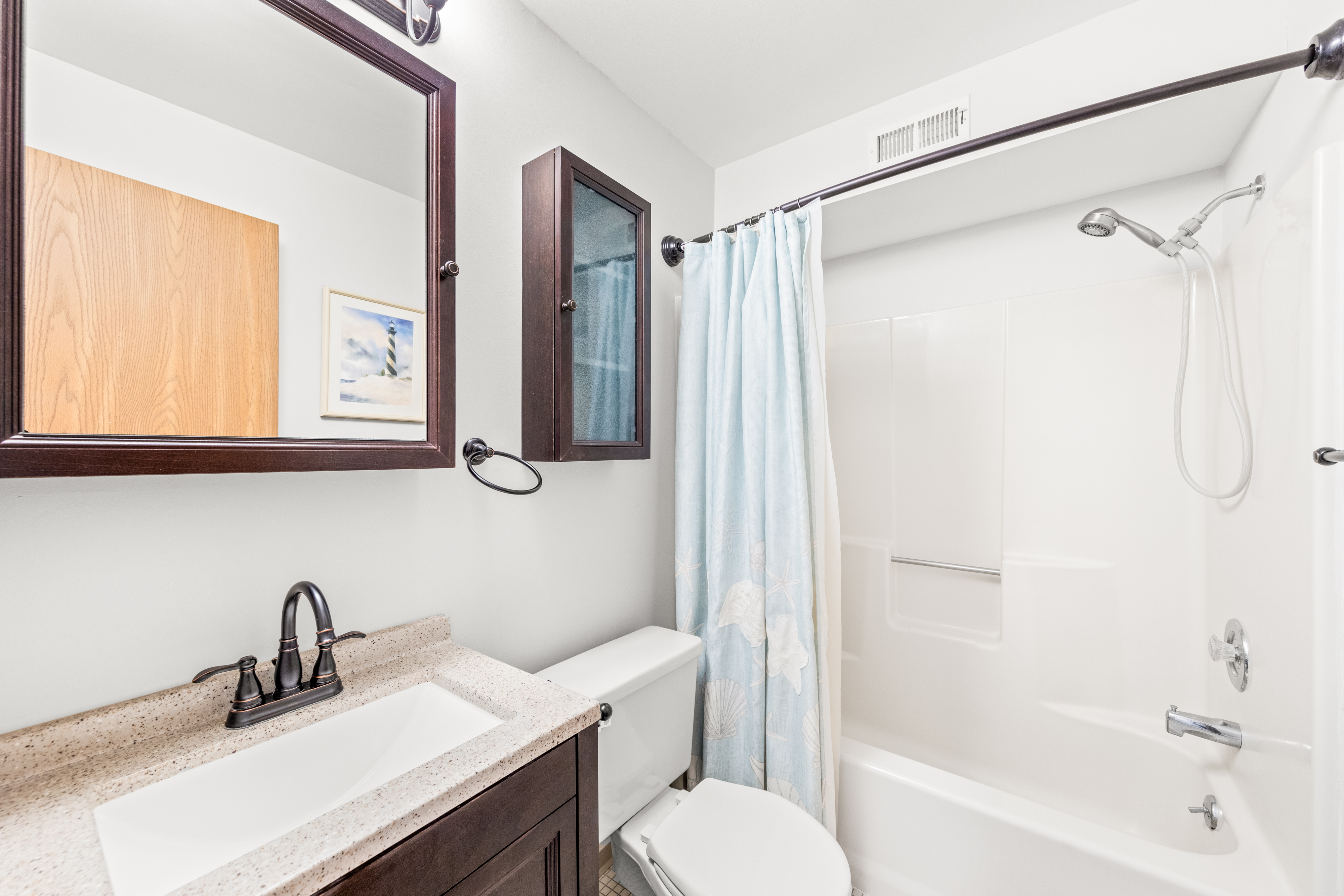 Bathroom 1 is Newly Renovated with a Shower/Tub Combo.