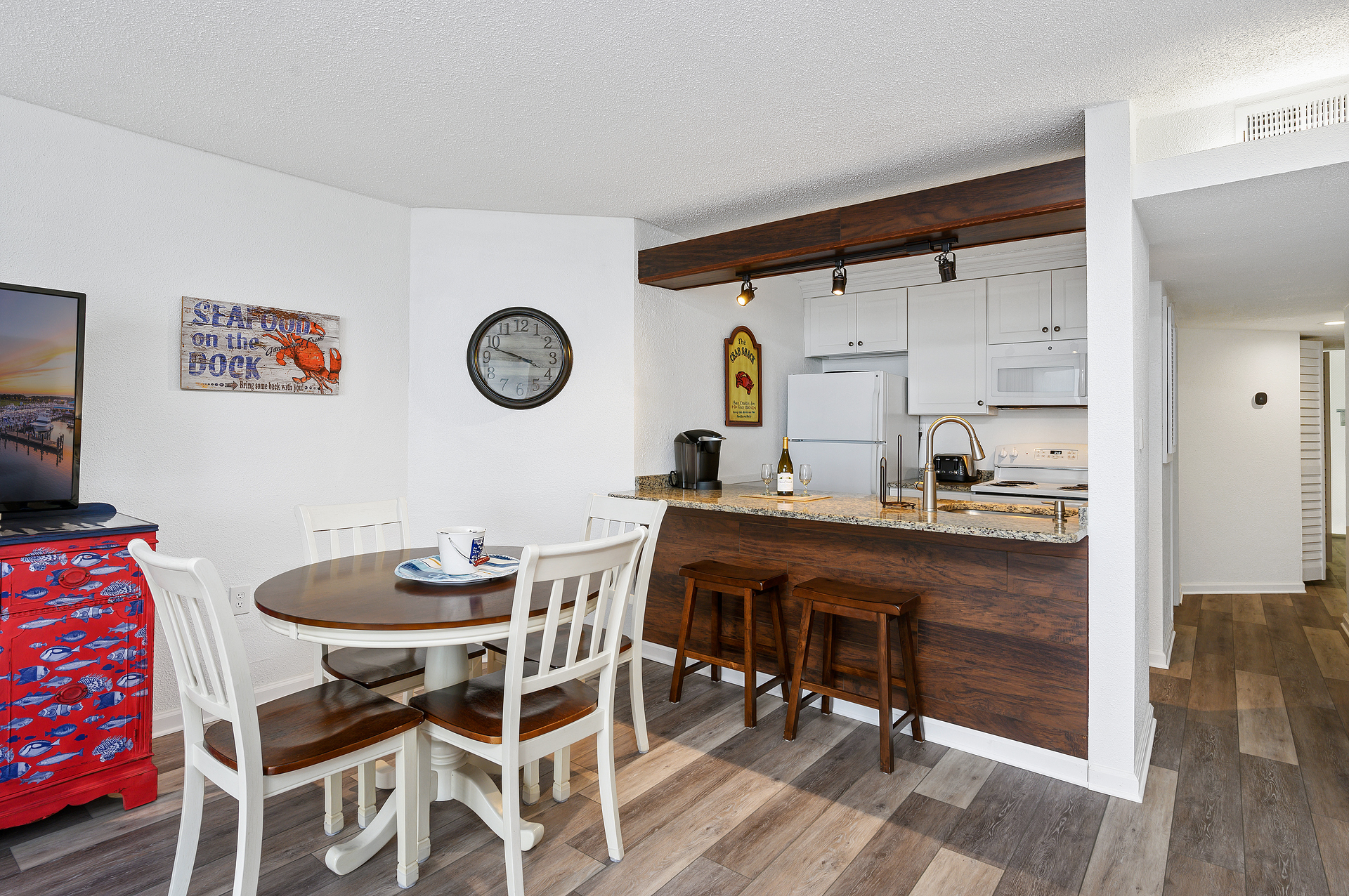 The Dining table provides seating for 4.