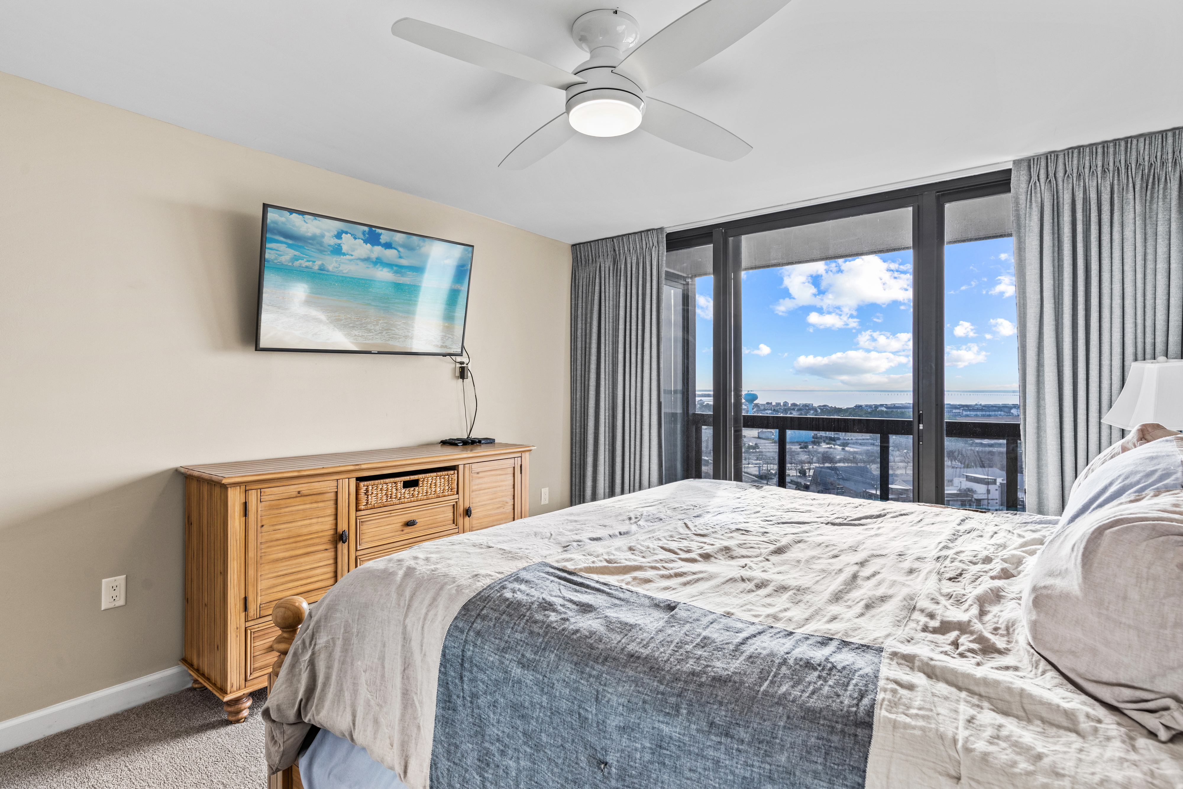 Wake up refreshed after getting a wonderful nights sleep in the comfy king size bed in bedroom 3.