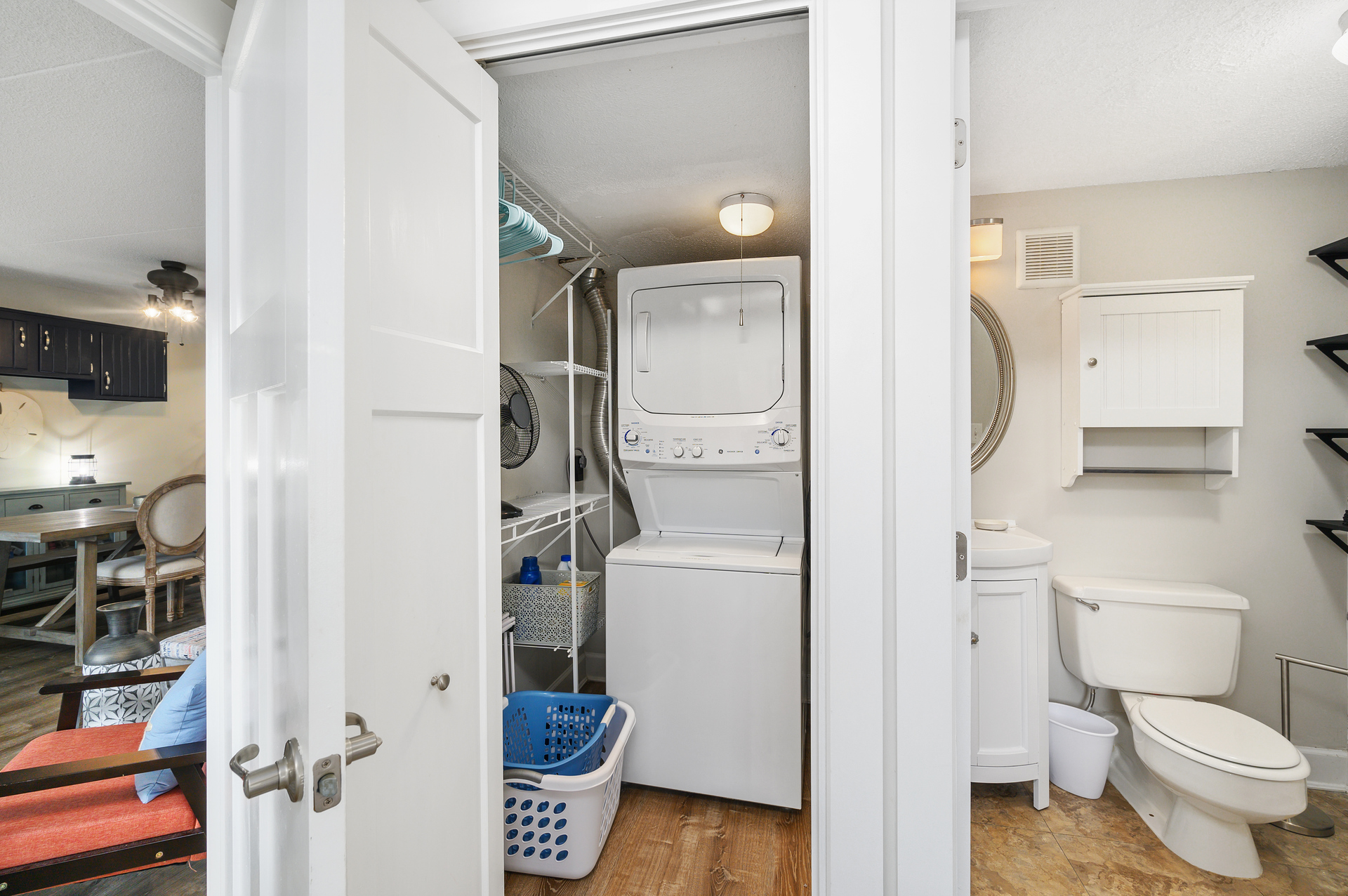 Closet for the Primary Bedroom is also home to the washer and dryer.