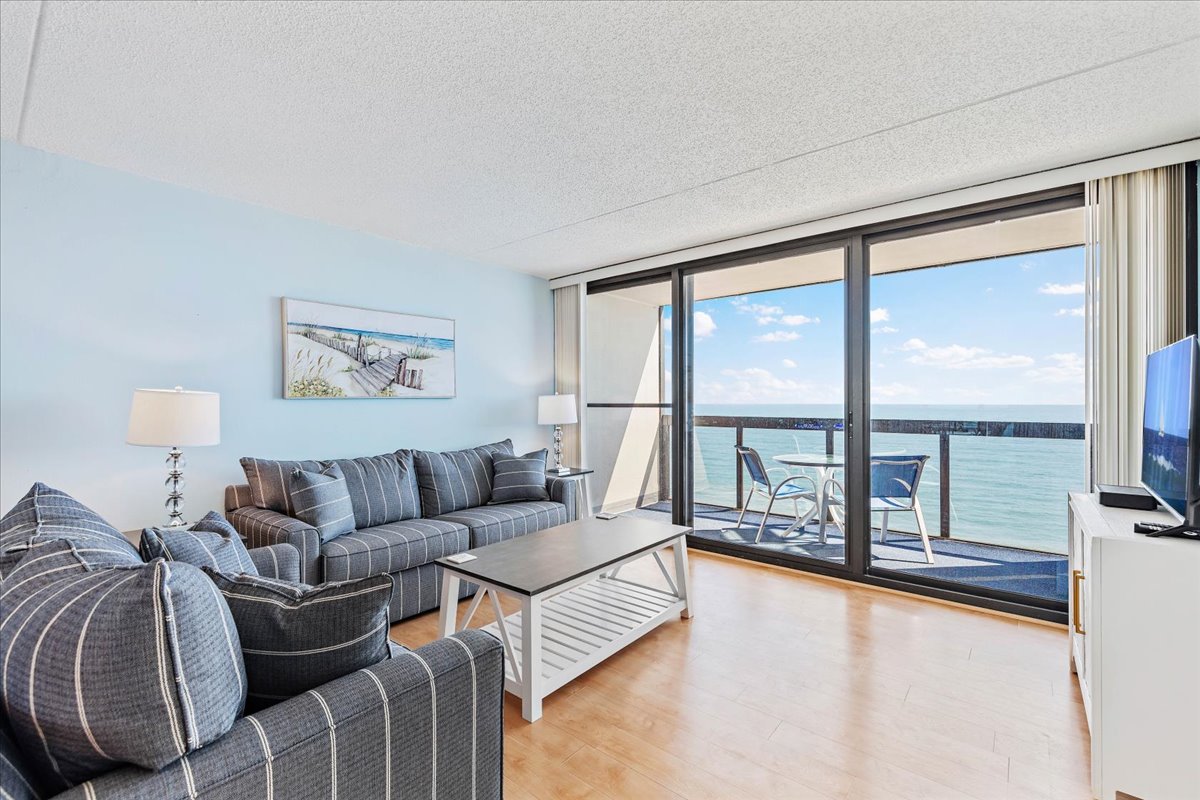 Sink into the cozy couch, which doubles as a Queen Sleeper Sofa, after a long beach day!