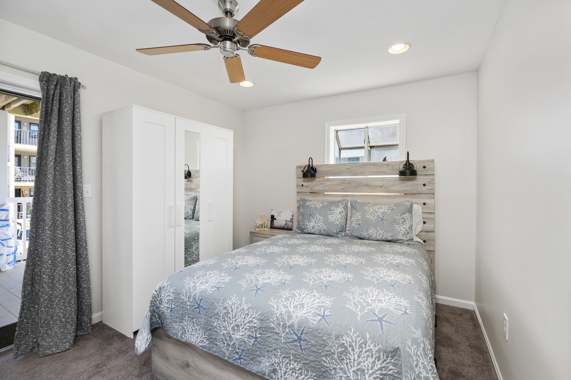 the Bedroom has a Plush Queen bed, perfect for a refreshing night sleep!