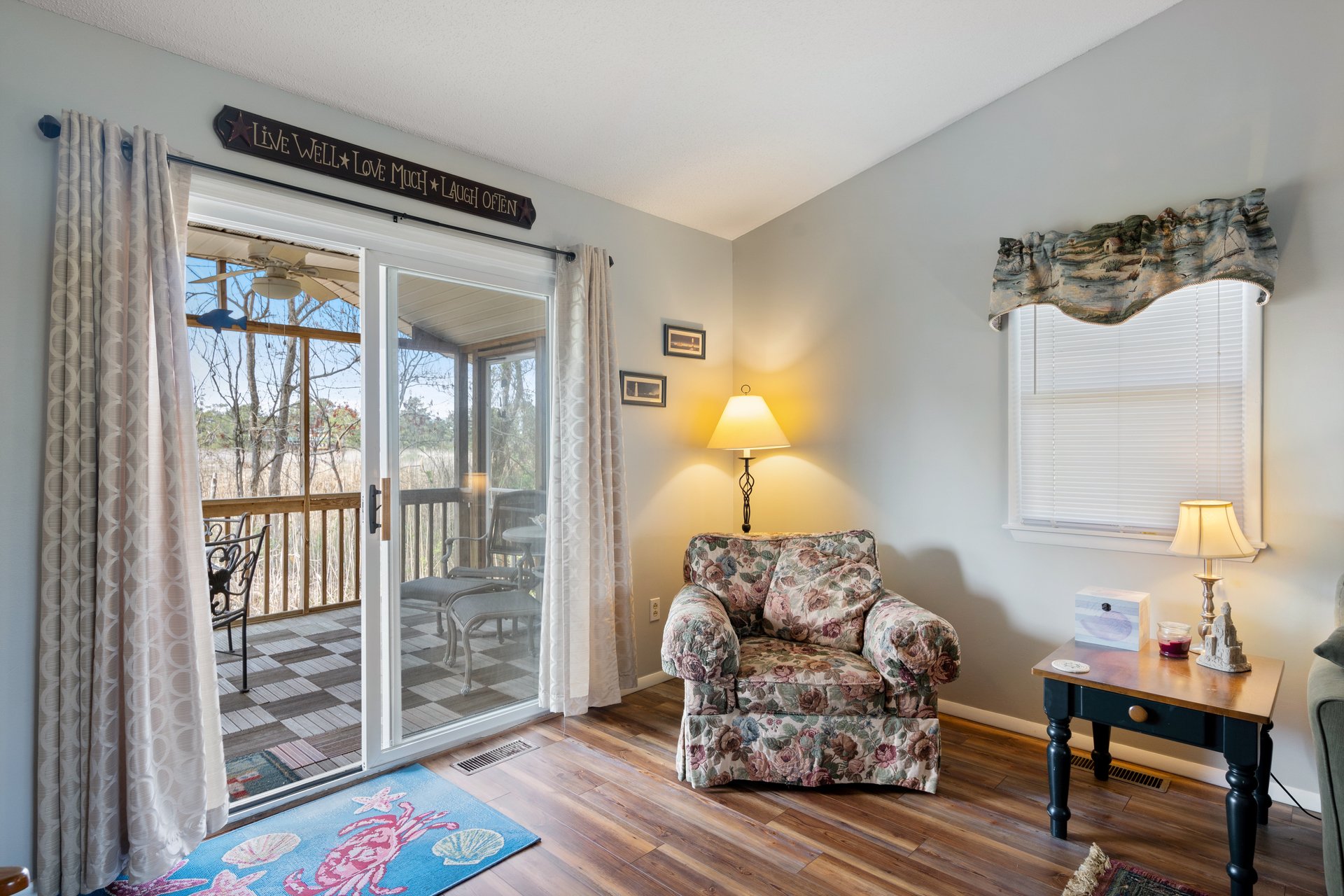 Slip out to the Screened Porch and listen to Sea Gulls sing.