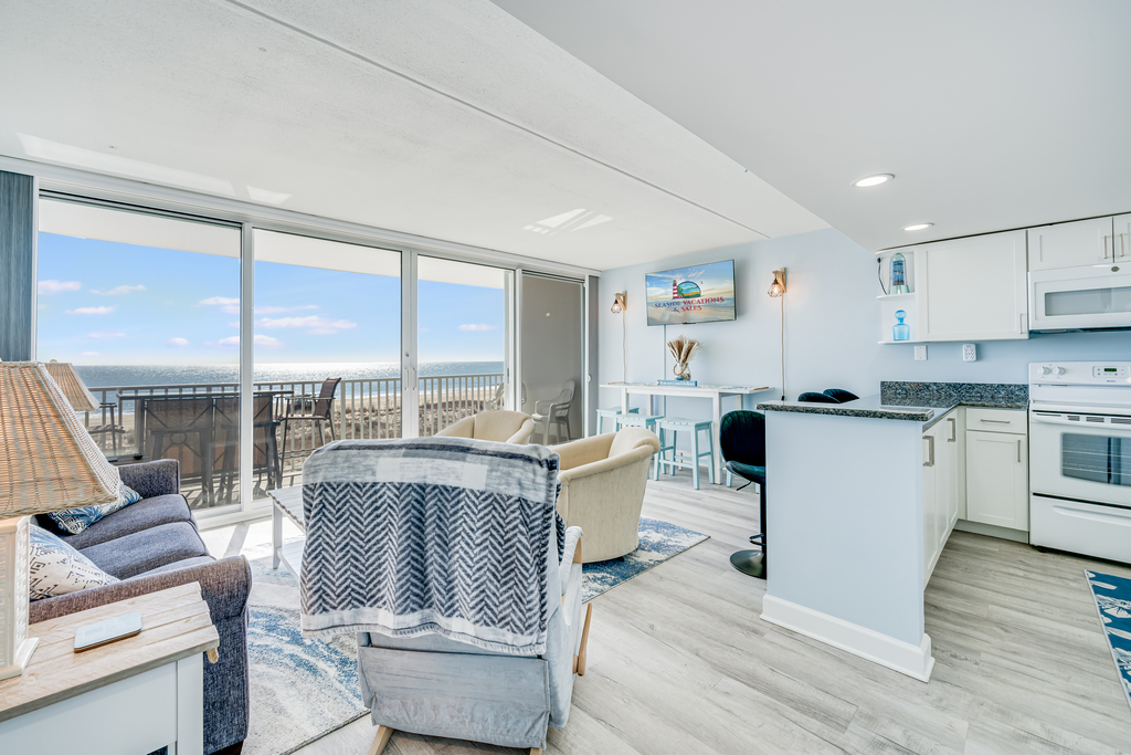 Enjoy those captivating views of the ocean while relaxing in the open living area.