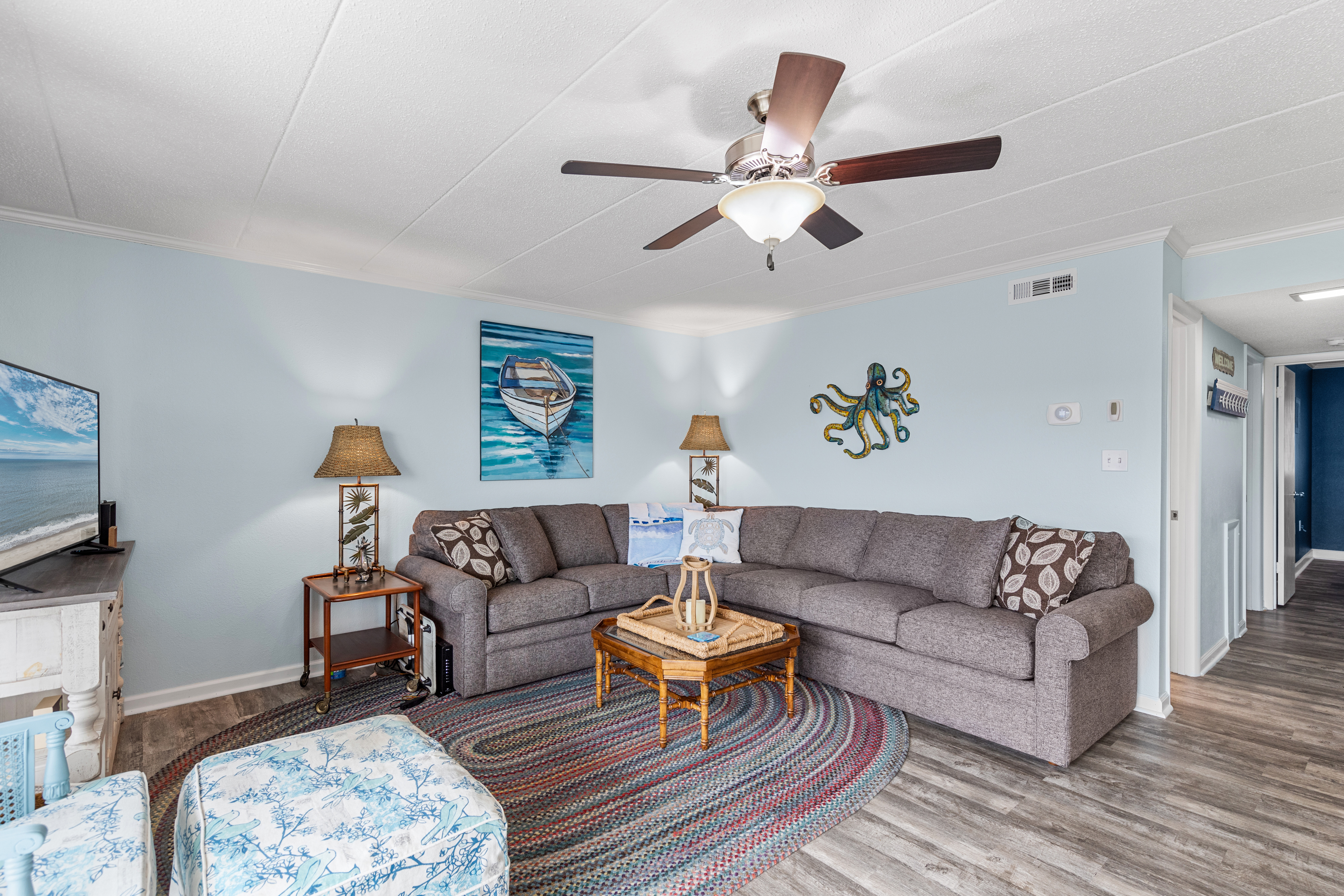 Welcoming sky-blue walls