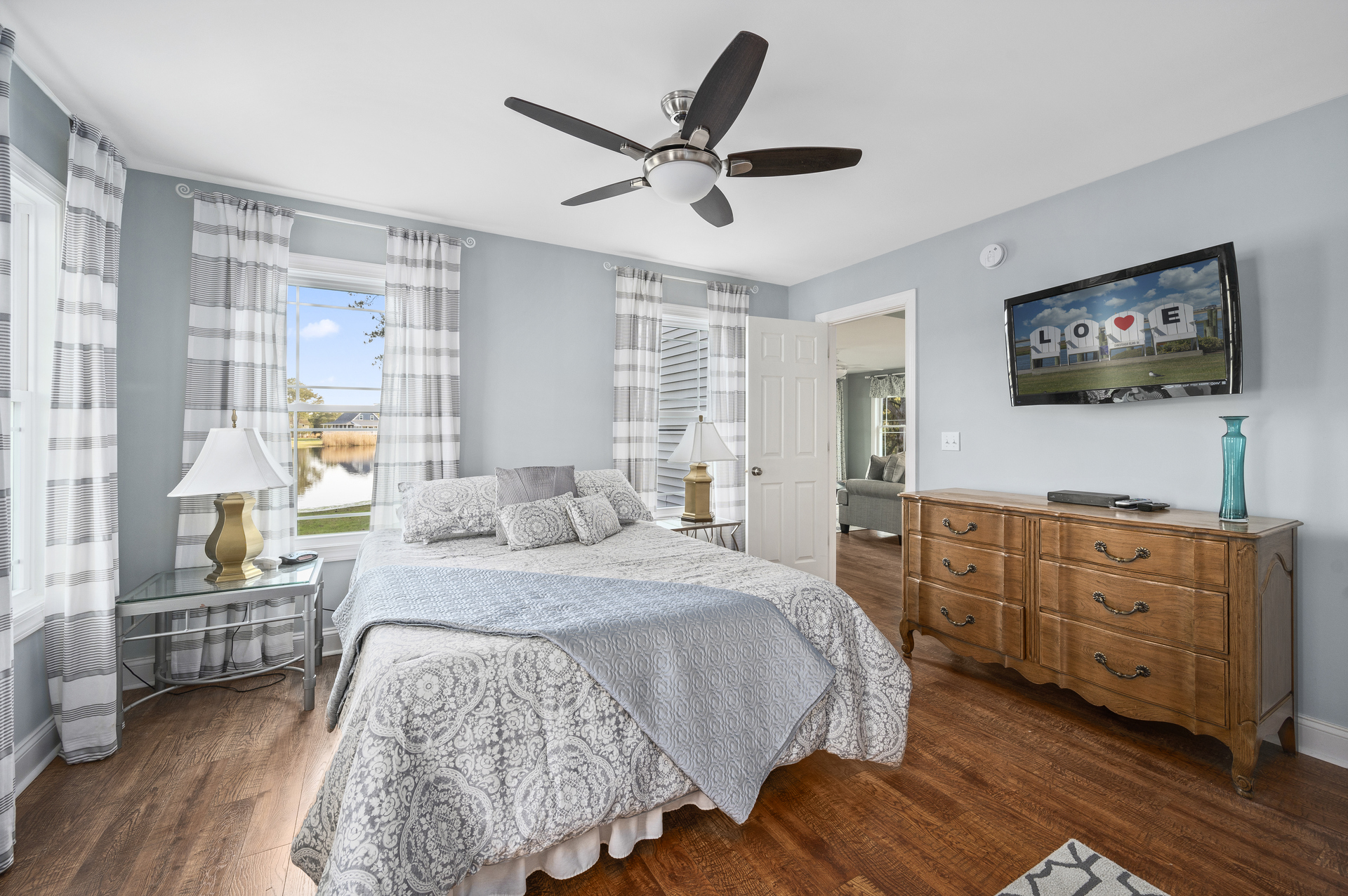 Desirable 1st Floor Master has a comfy Queen Bed.