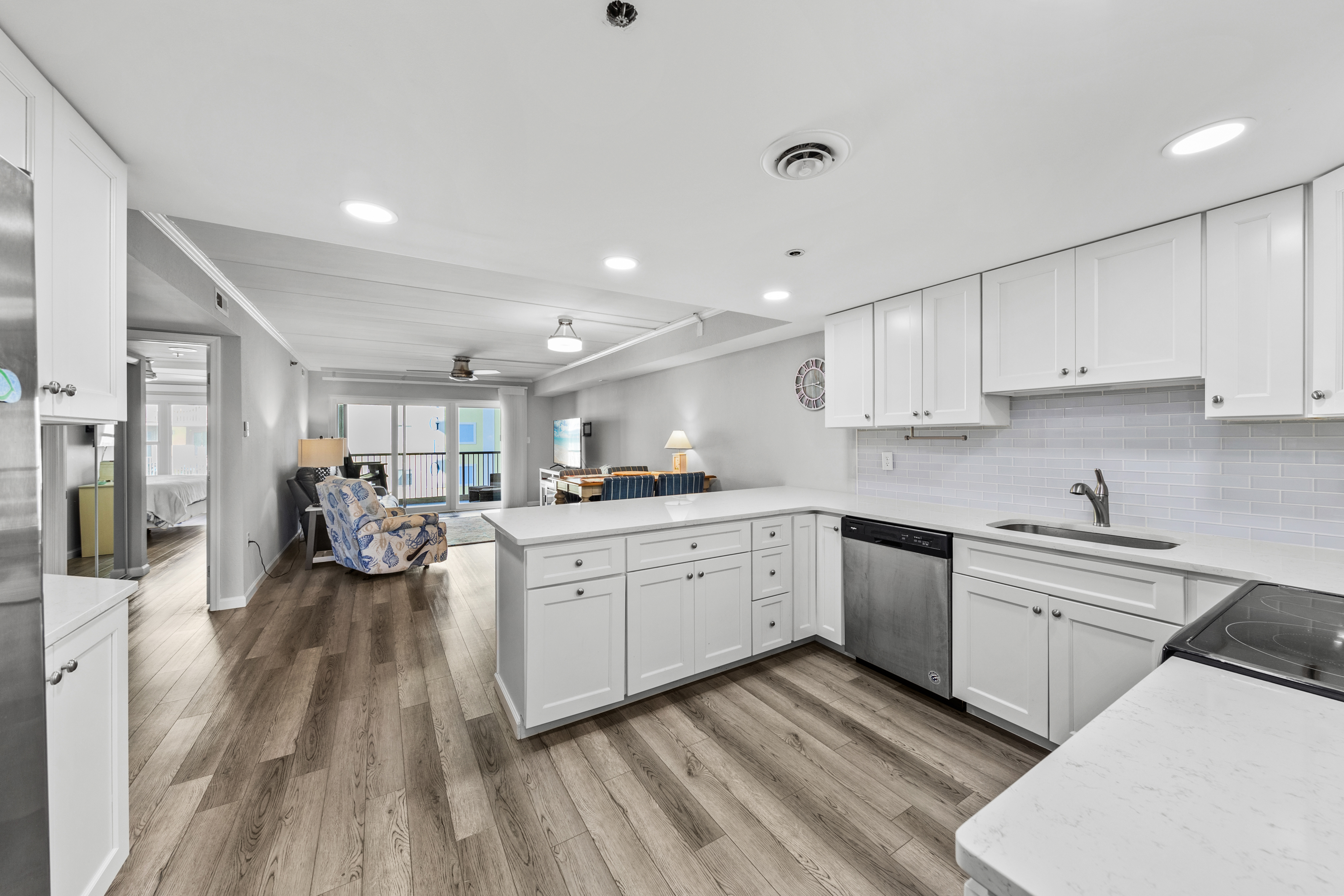 This kitchen offers plenty of counter space to prepare some great family meals.