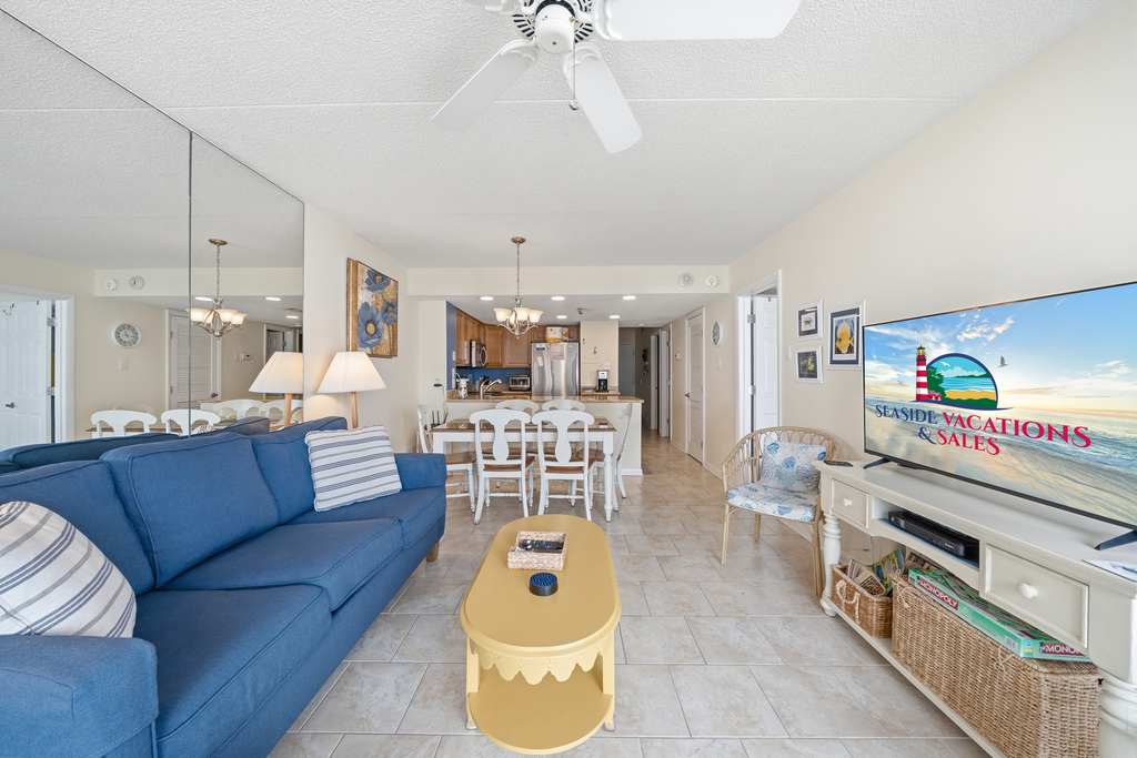 Watch a movie with the family on the flat screen smart TV- equip with cable and free Wi-Fi.