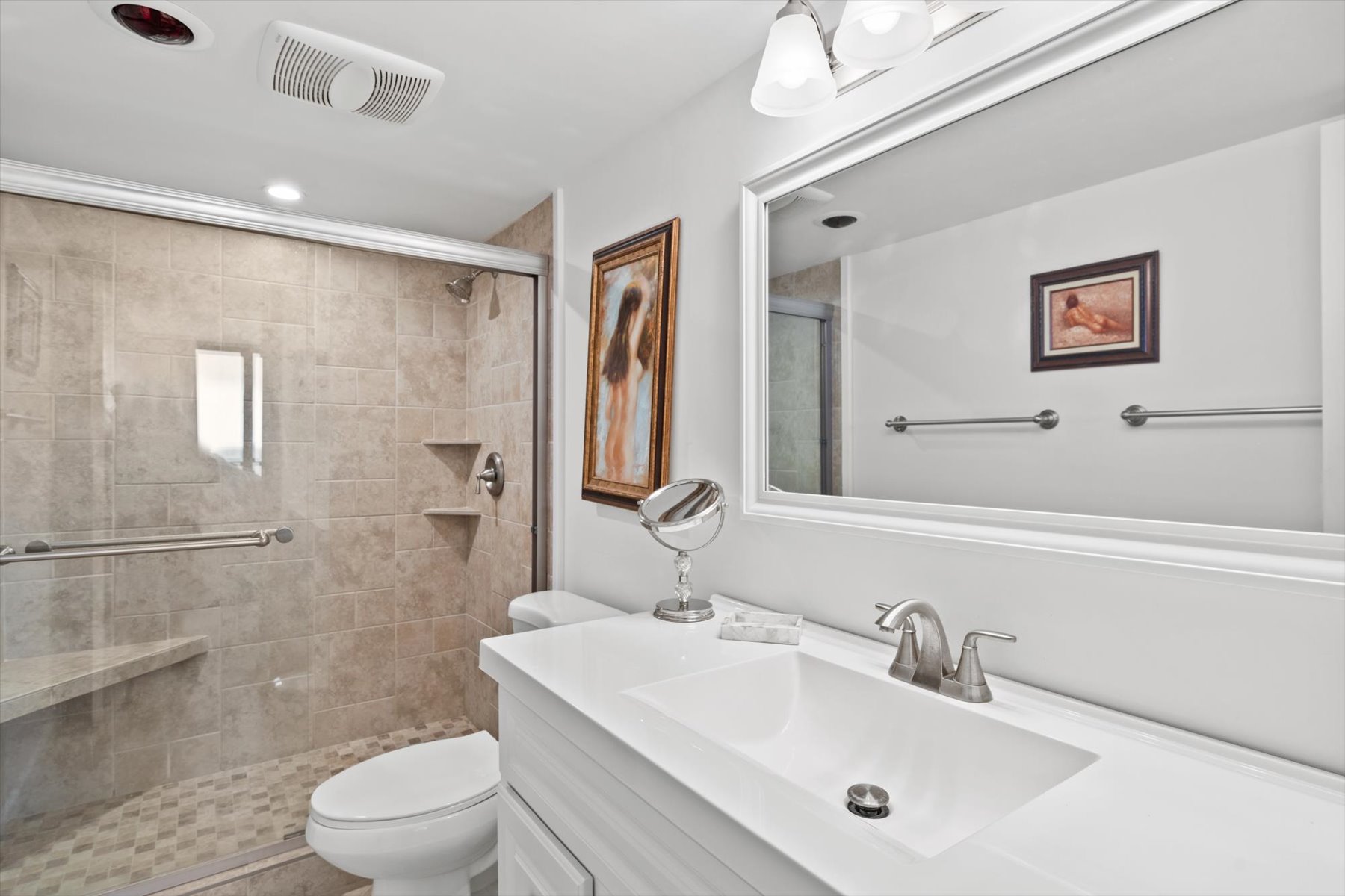 The Primary Bath has been beautifully renovated