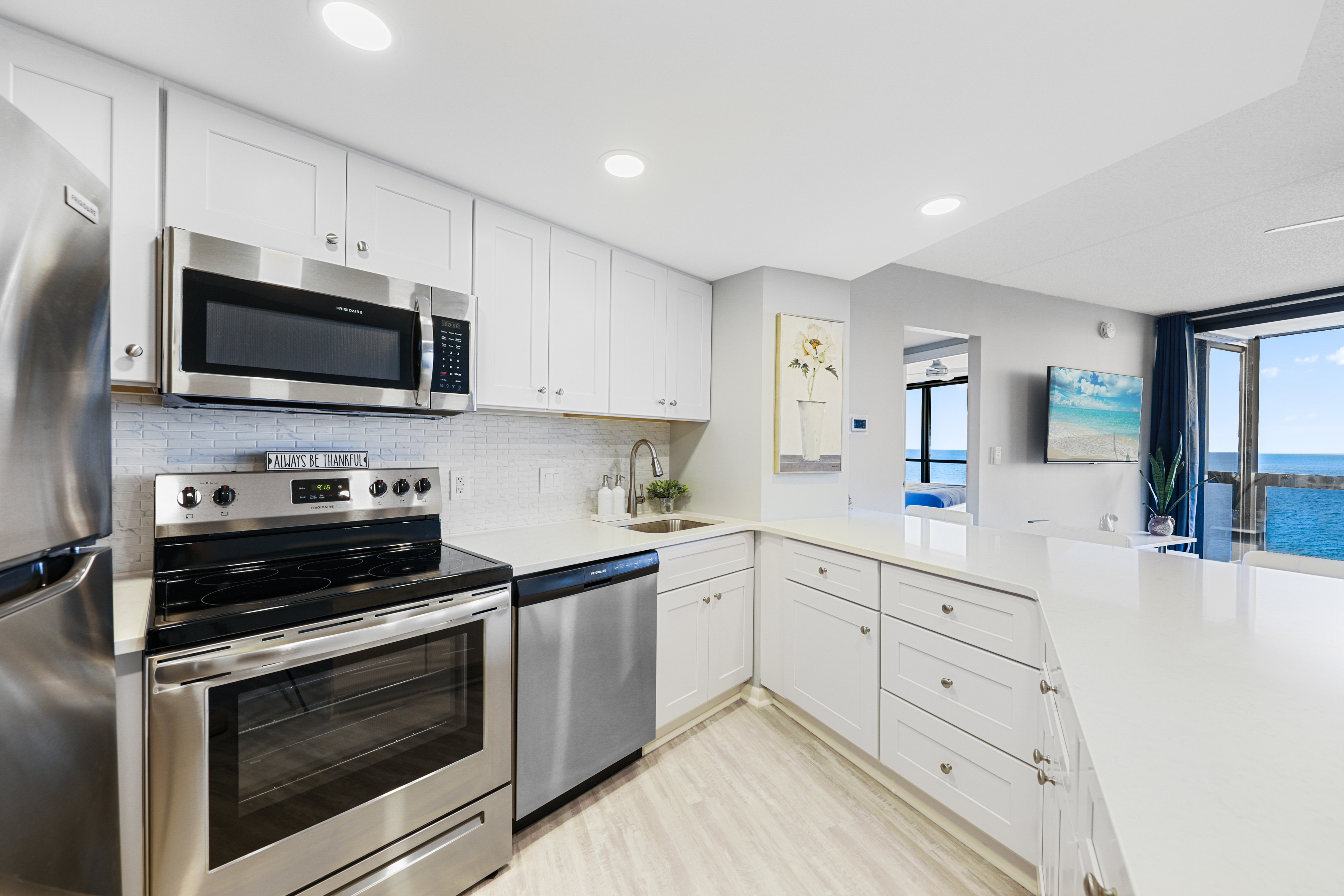 Whip up a gourmet meal in his fully stocked kitchen.