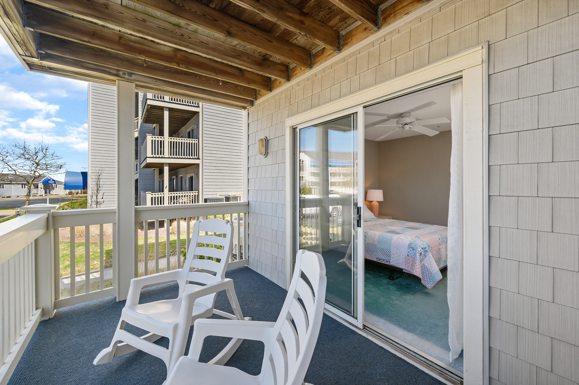 Or slip out to the front patio and relax n a rocking chair