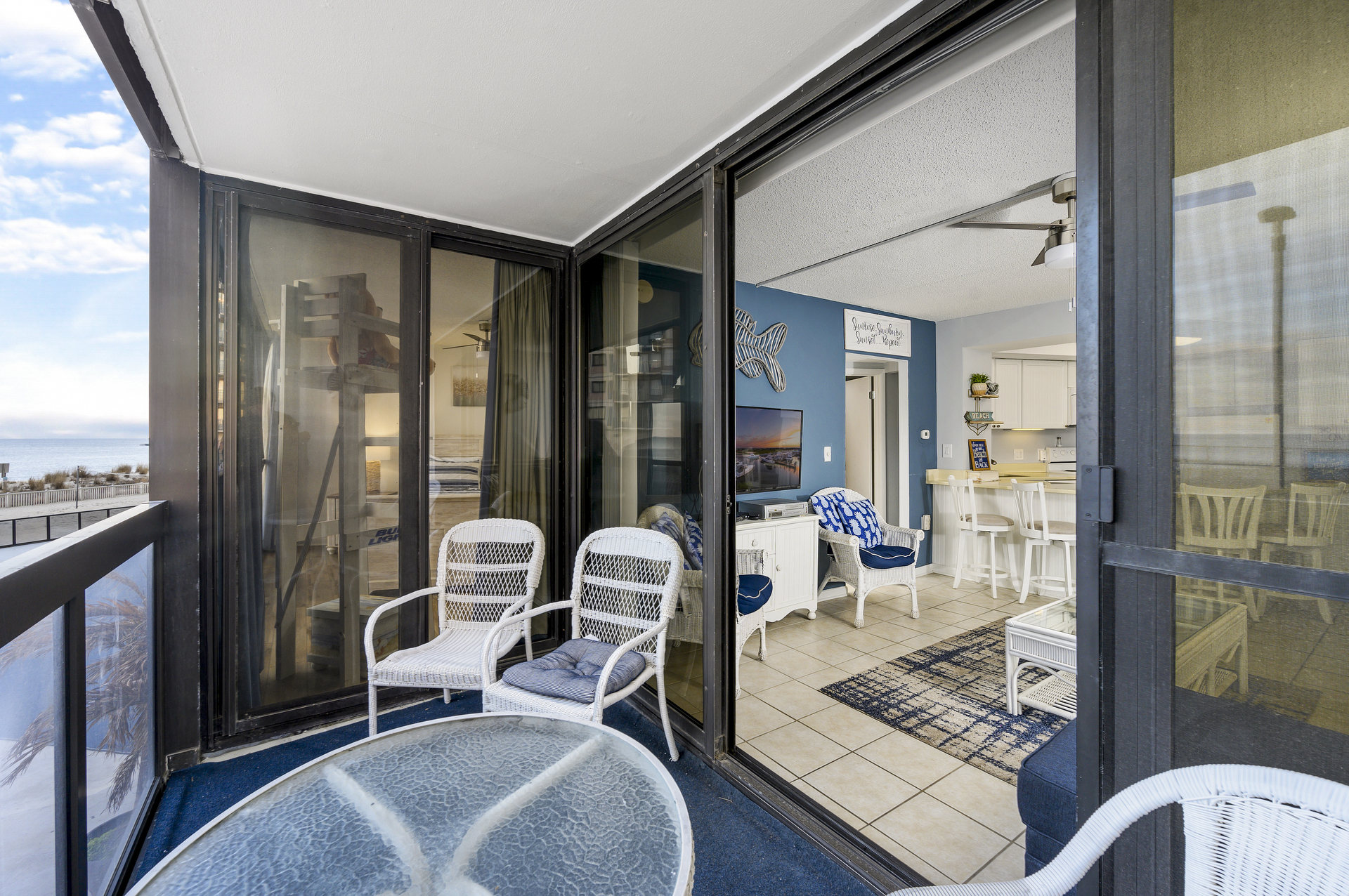 Sit out on the balcony and enjoy the sound of the Waves crashing the Shore!