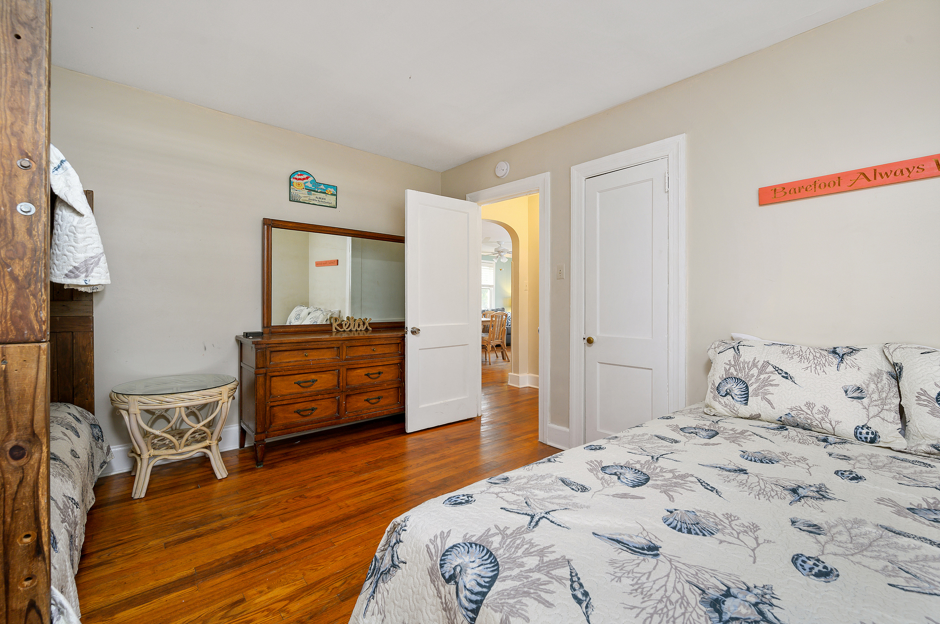 This Primary Bedroom is thoughtfully set to comfortably sleep 4 with a Queen bed and twin bunk