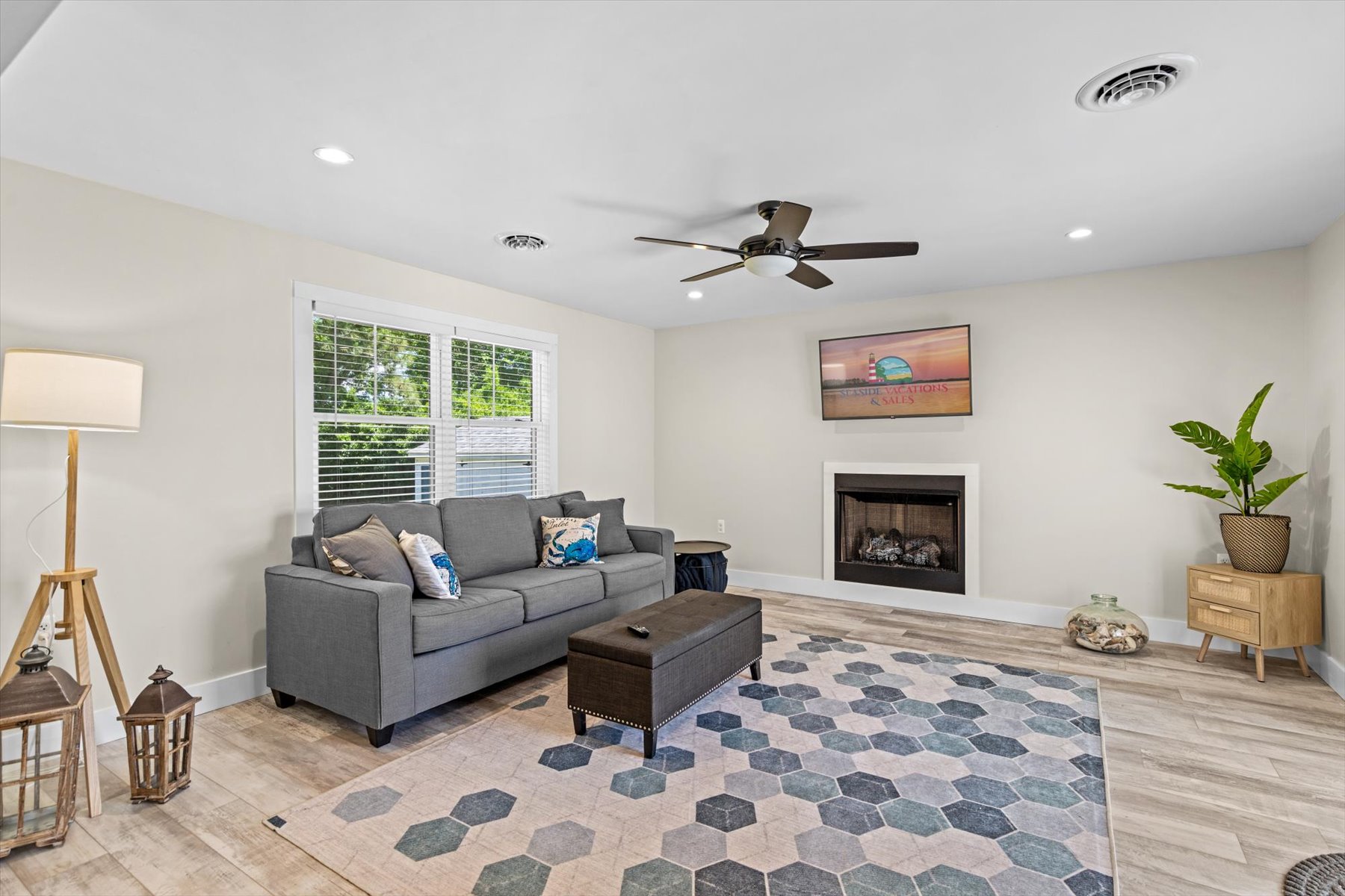 Fireplace is decorative only.