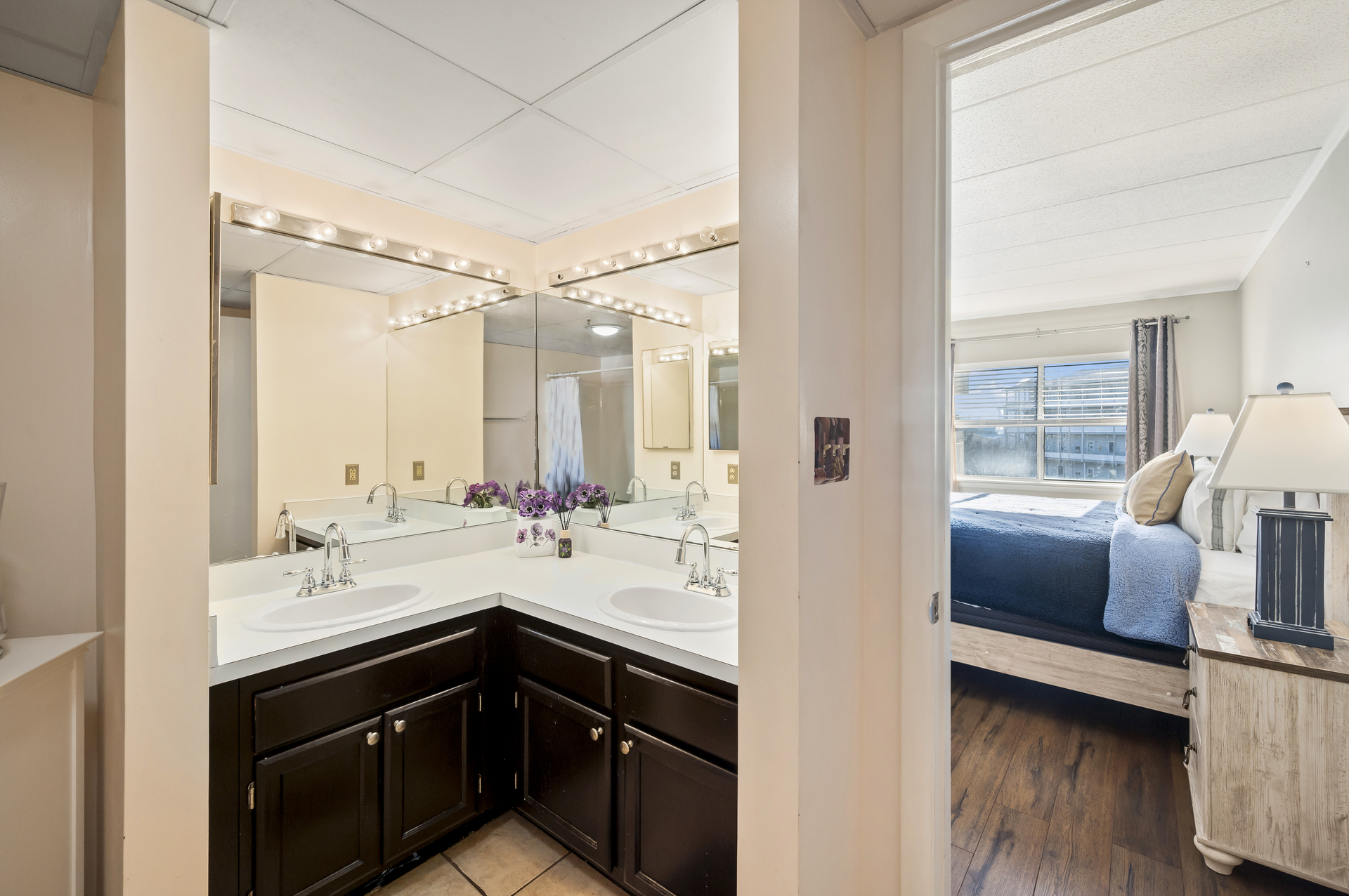 Double Vanity allows plenty of space to get ready for a Night out in the Town.