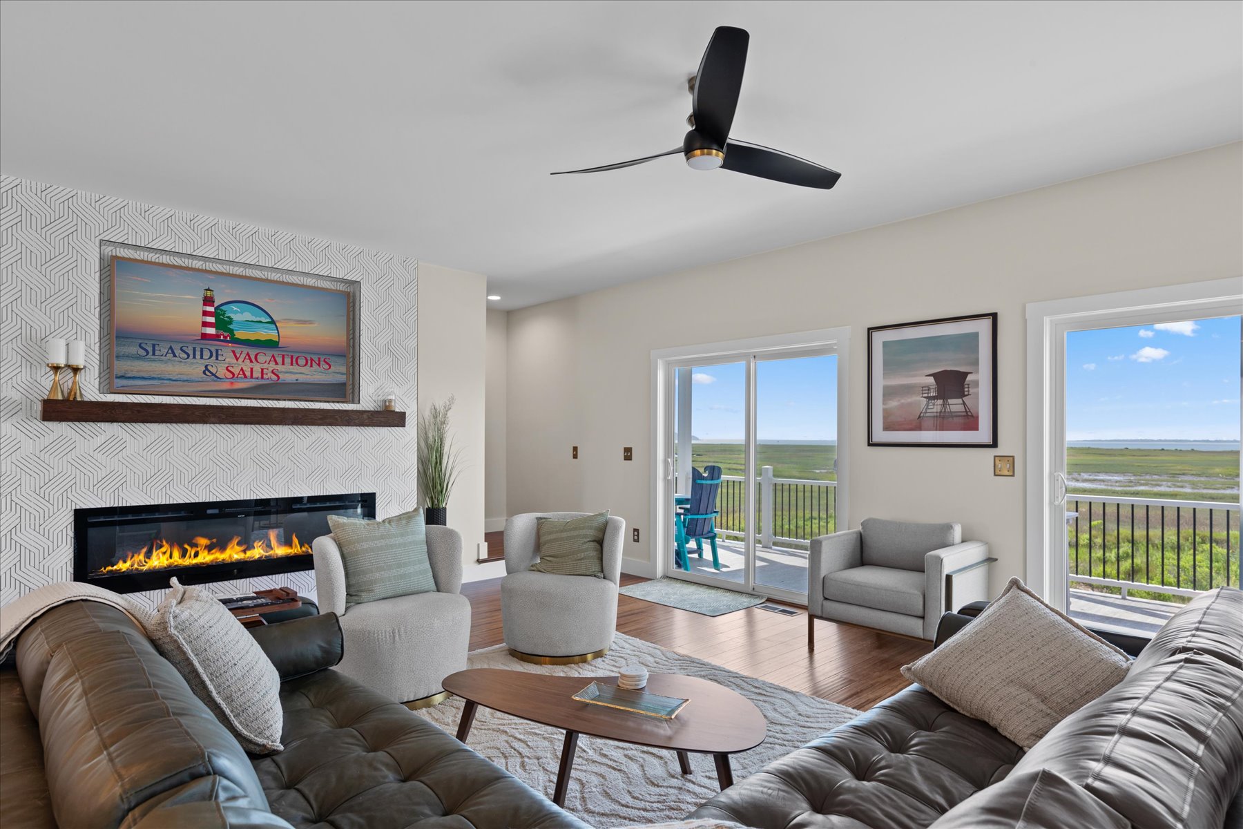 Relax in the spacious Living Area with spectacular Water Views and gorgeous Furnishings.