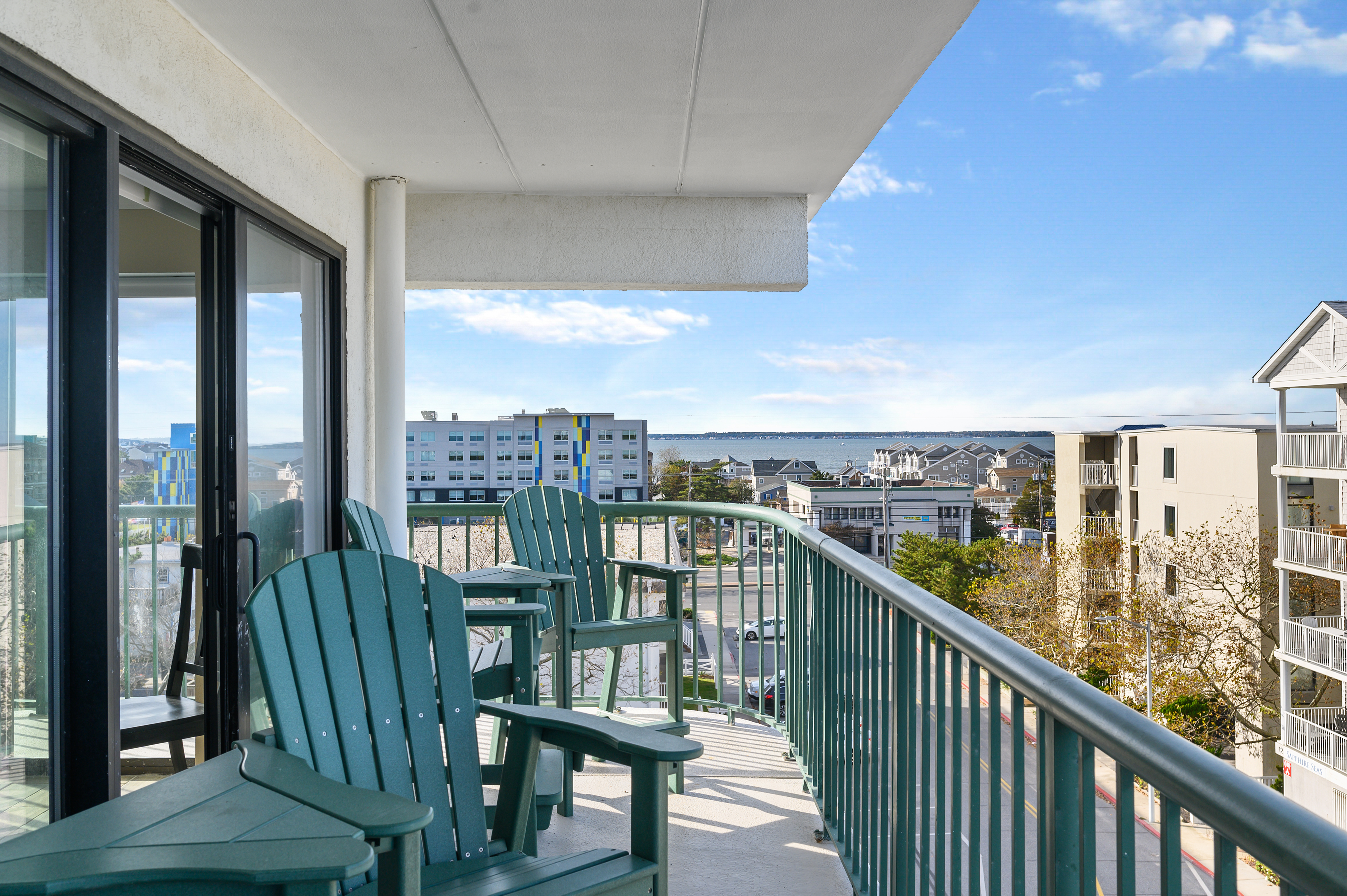 There is plenty of tall seating, perfect for everyone to relax in the salt air and enjoy the views