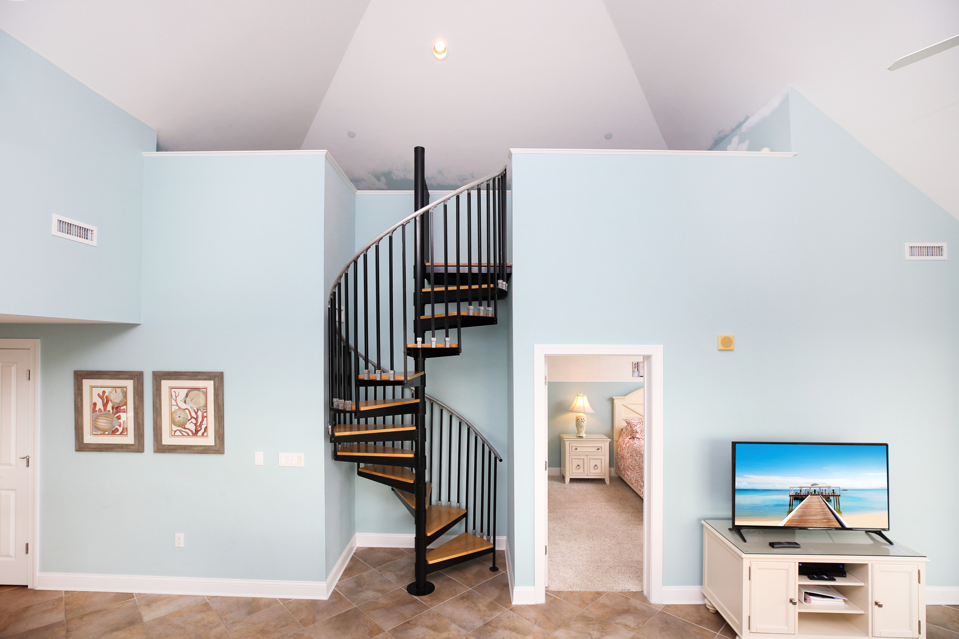 This beautiful spiral staircase leads you right to the Loft.