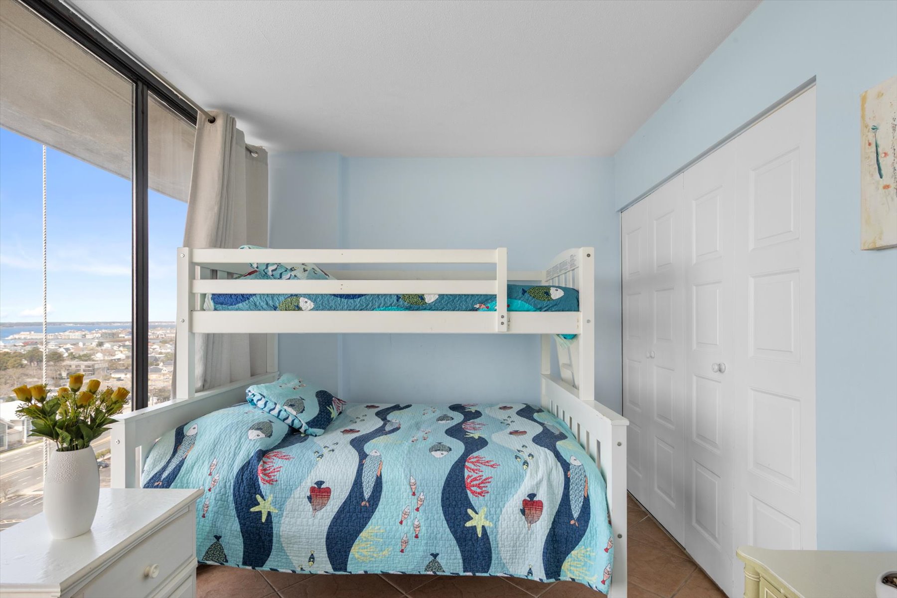 Pyramid bunk beds are perfect for the kids.